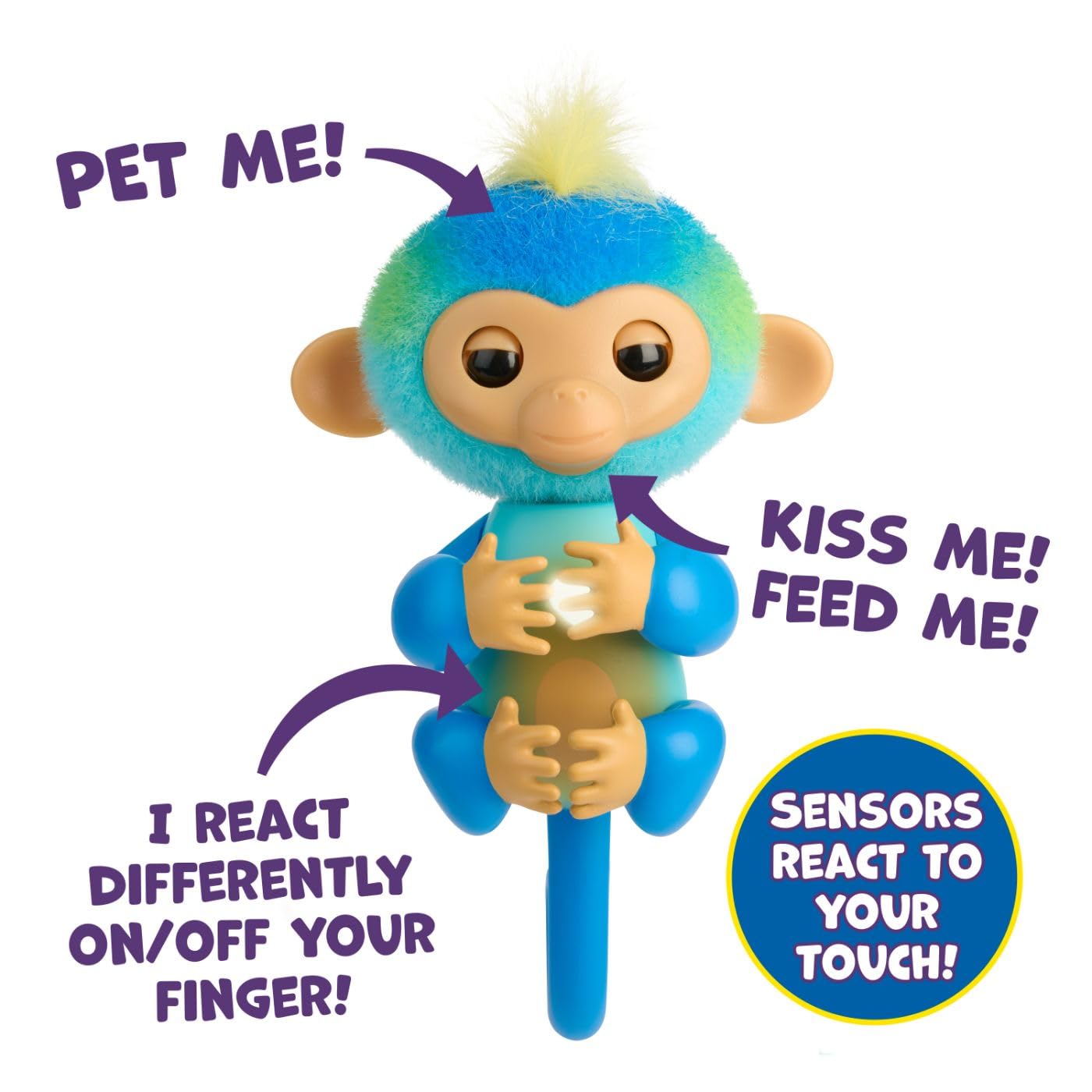 Fingerlings 2023 NEW Interactive Baby Monkey Reacts to Touch – 70+ Sounds & Reactions – Leo (Blue)