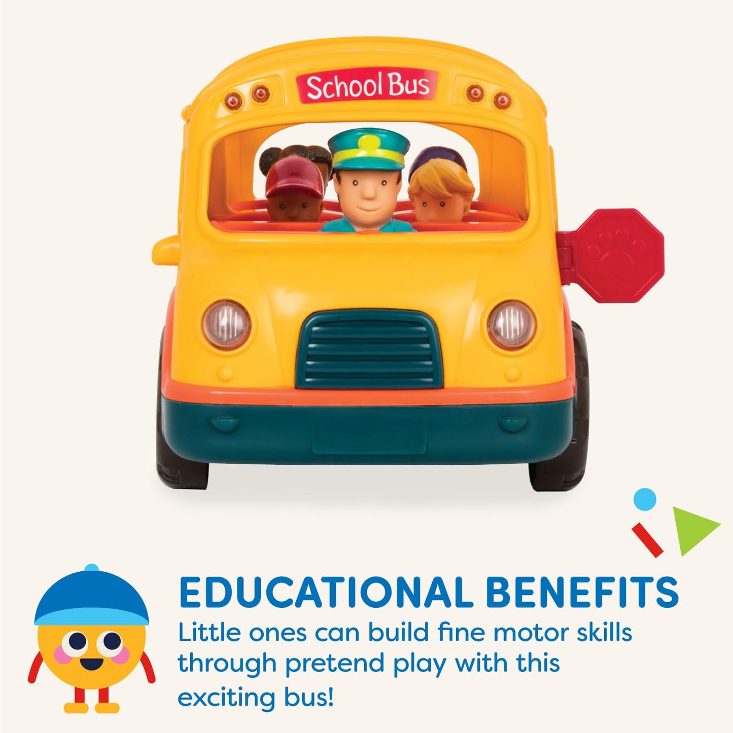 Battat – Light – Up Yellow Bus – 5 Toy Figures – Realistic Sounds – Folding Stop Sign – 18+ Months – Light & Sound School Bus