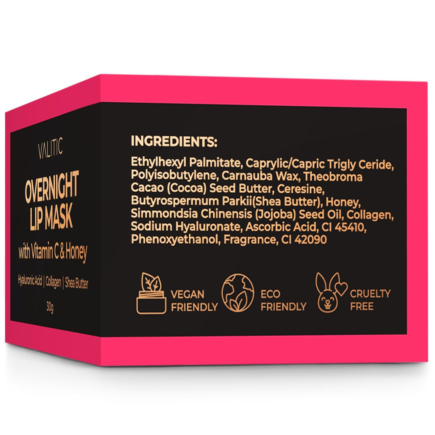 Valitic Overnight Lip Mask Butter – Hydrating Lip Balm for Dry Lips with Honey, Vitamin C, Hyaluronic Acid & Collagen, 2 Pack, 30g