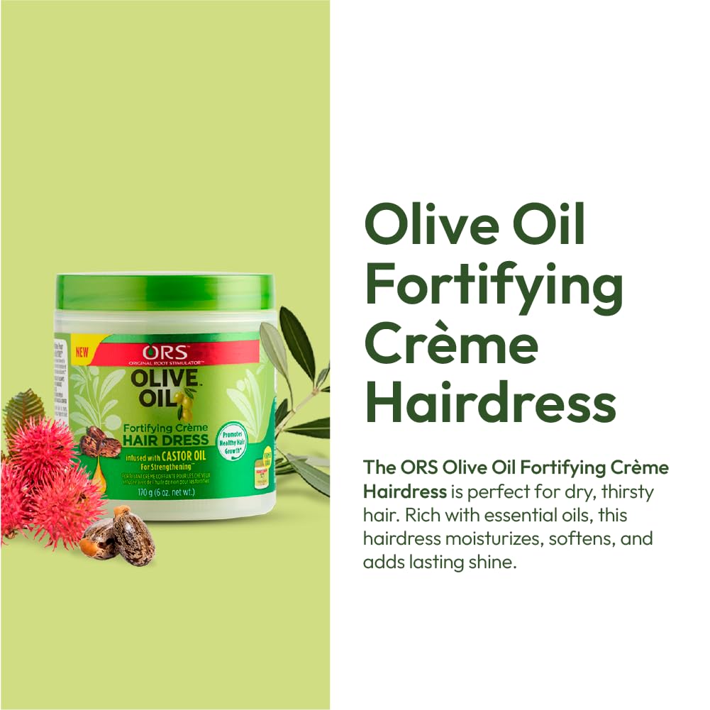 ORS Olive Oil Fortifying Cream Hair Dress Infused with Castor Oil for Strengthening 6 Ounce