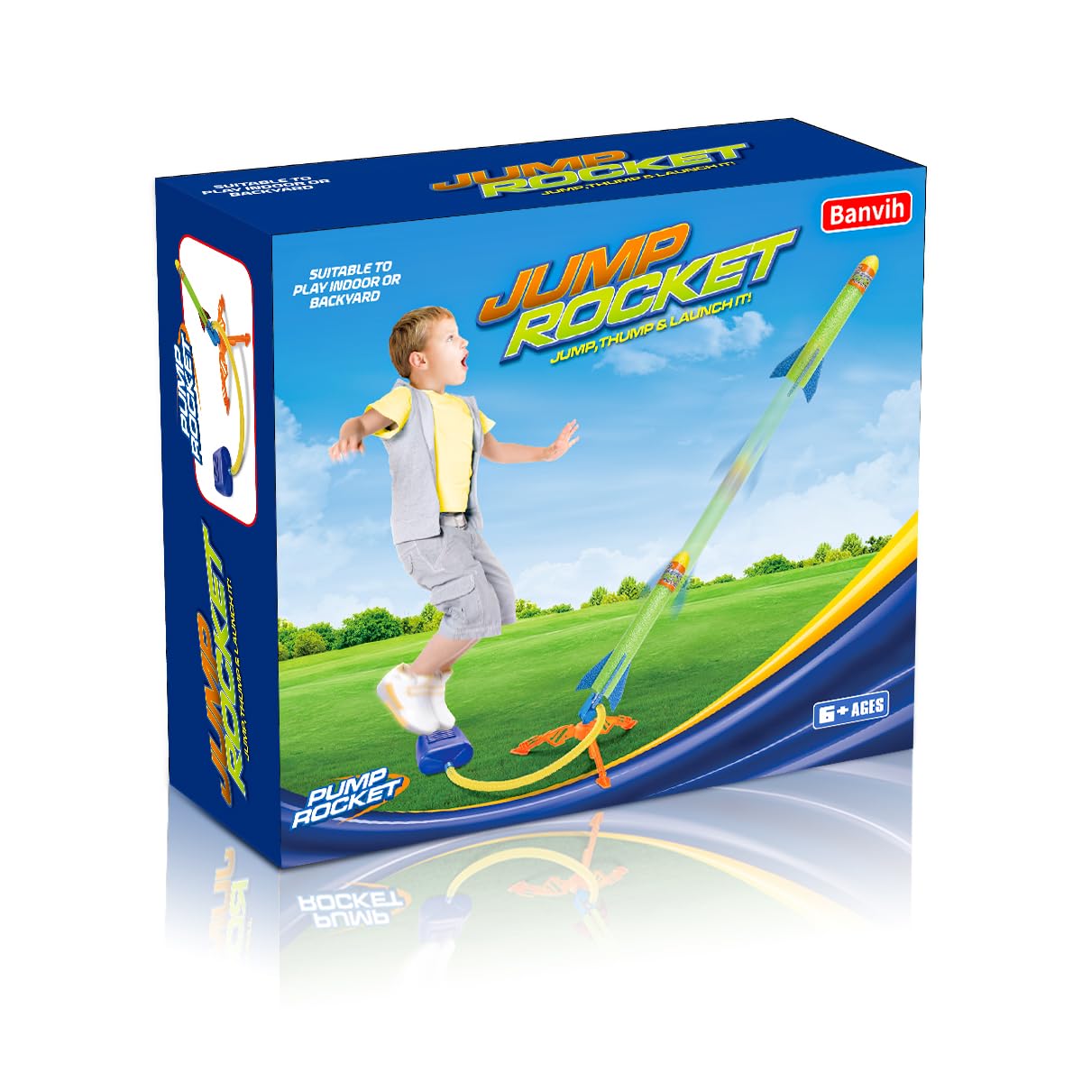 Banvih Kids Rocket Launcher Toy – 6 Foam Rockets, Launch Up to 120ft, Outdoor Game, Birthday Gift & Stocking Stuffer for Ages 3+