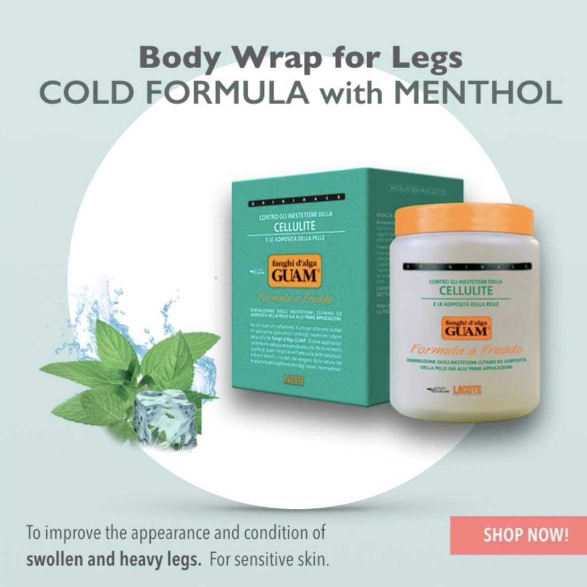 GUAM Anti-Cellulite Mud Cold Formula – 2.2 lb Seaweed Body Wrap for Skin Tightening, Lymphatic Drainage & Cellulite Reduction