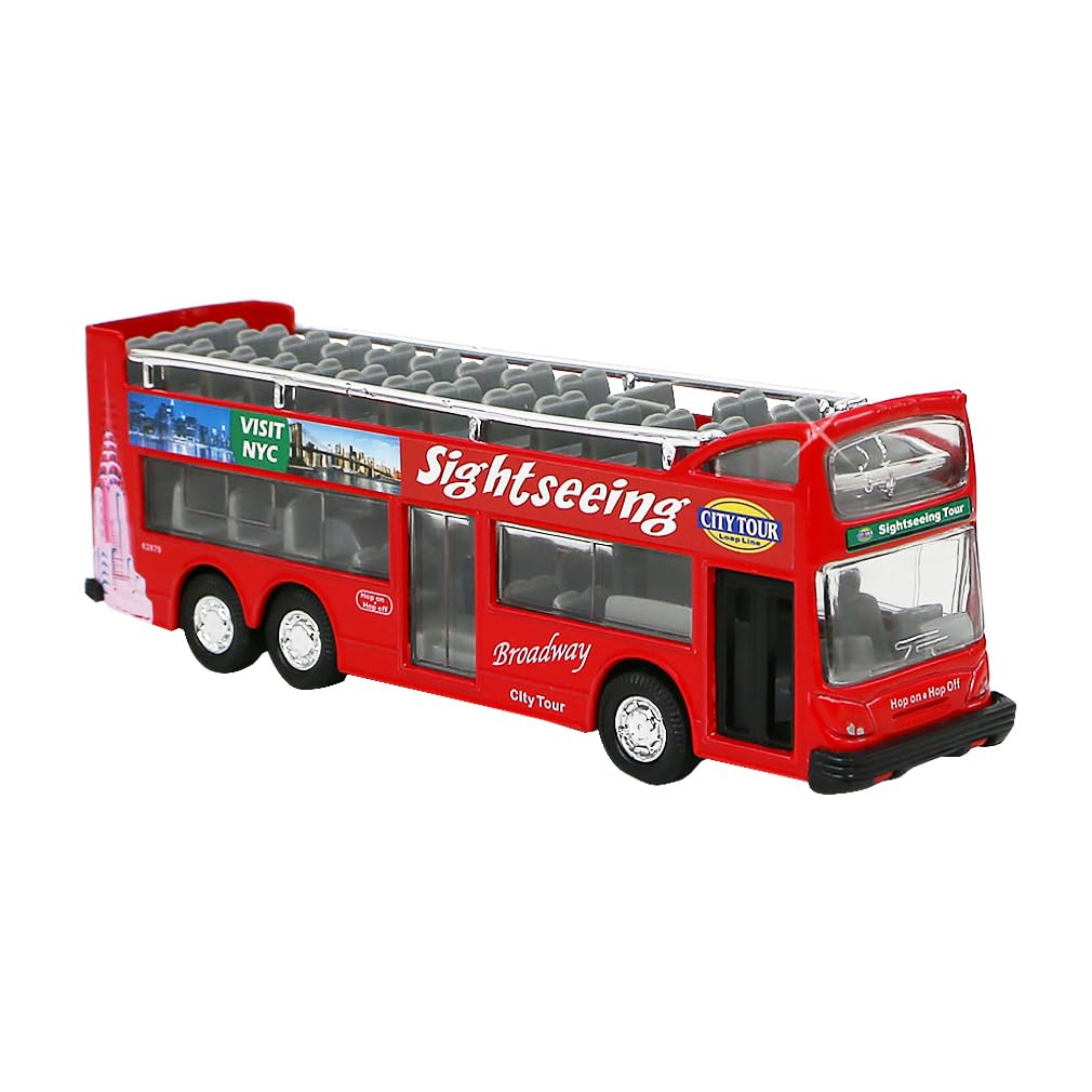 NYC Sightseeing Tour Bus, New York City Double Decker, Diecast Toy Double Decker Tourist Open Top Pull Back Model Vehicle Souvenir Gift (NYC Tour)