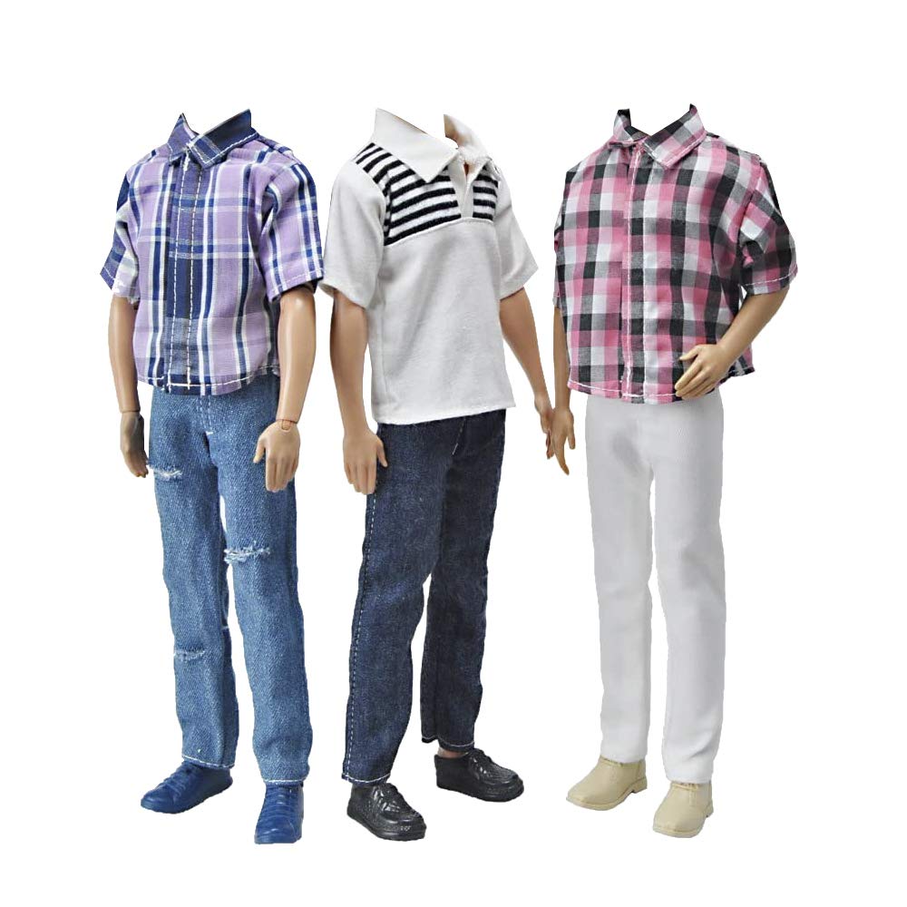E-TING 3 Sets Fashion Casual Wear Plaid Doll Clothes Jacket Pants Outfits with 3 Pairs Shoes for 12 Inches Dolls