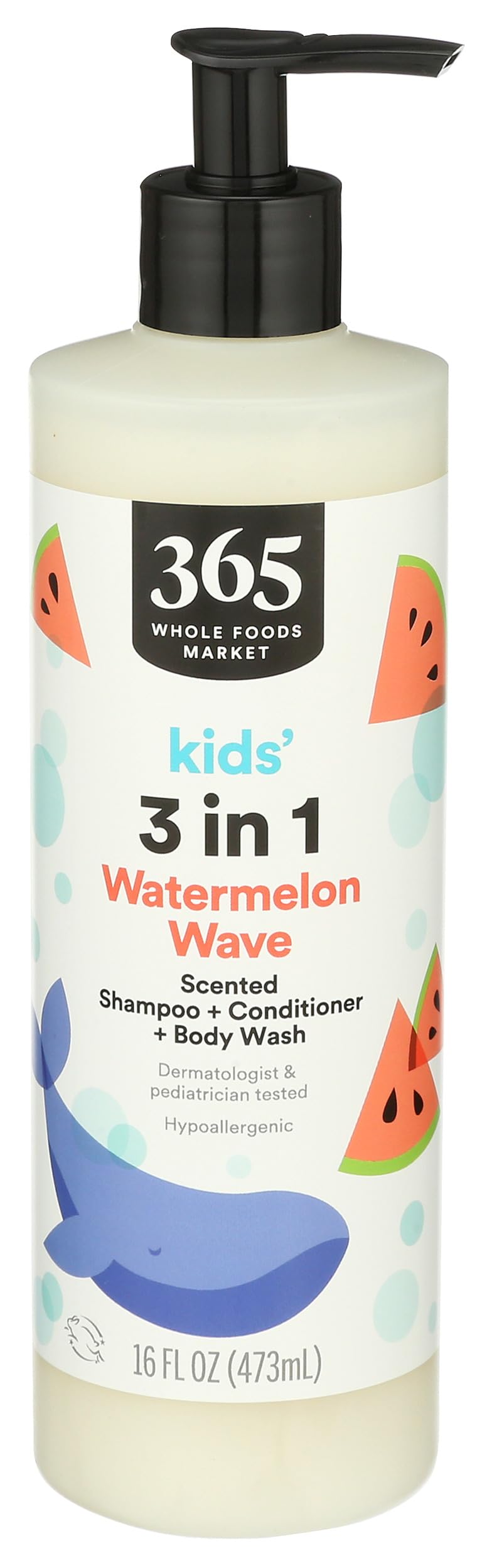 365 by Whole Foods Market, Kids' 3-in-1 Shampoo, Conditioner, & Body Wash, Watermelon, Hypoallergenic, 16 Fl Oz