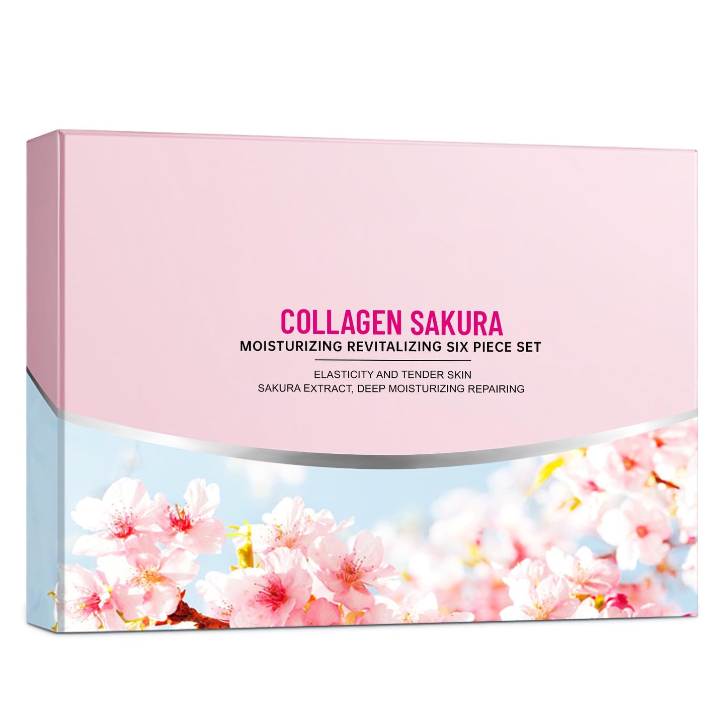Sakura Skin Care Gift Set for Teen Girls & Women – 6 Pc Cherry Blossom Collagen Kit with Cleanser, Toner, Lotion, Serum, Cream & Eye Cream