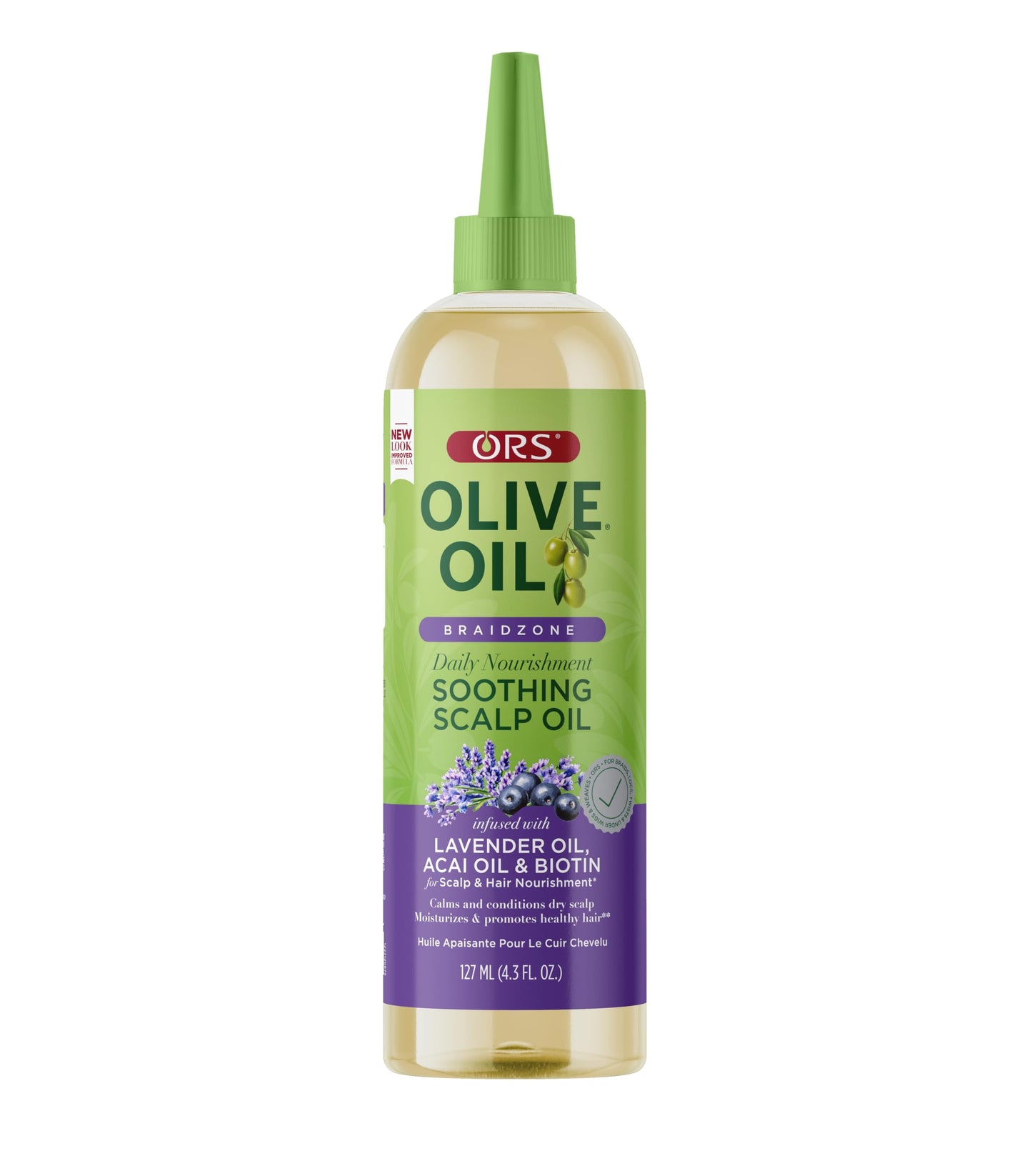 ORS Olive Oil Braidzone Soothing Scalp Oil with Lavender, Acai & Biotin for Nourishment 4.3 oz