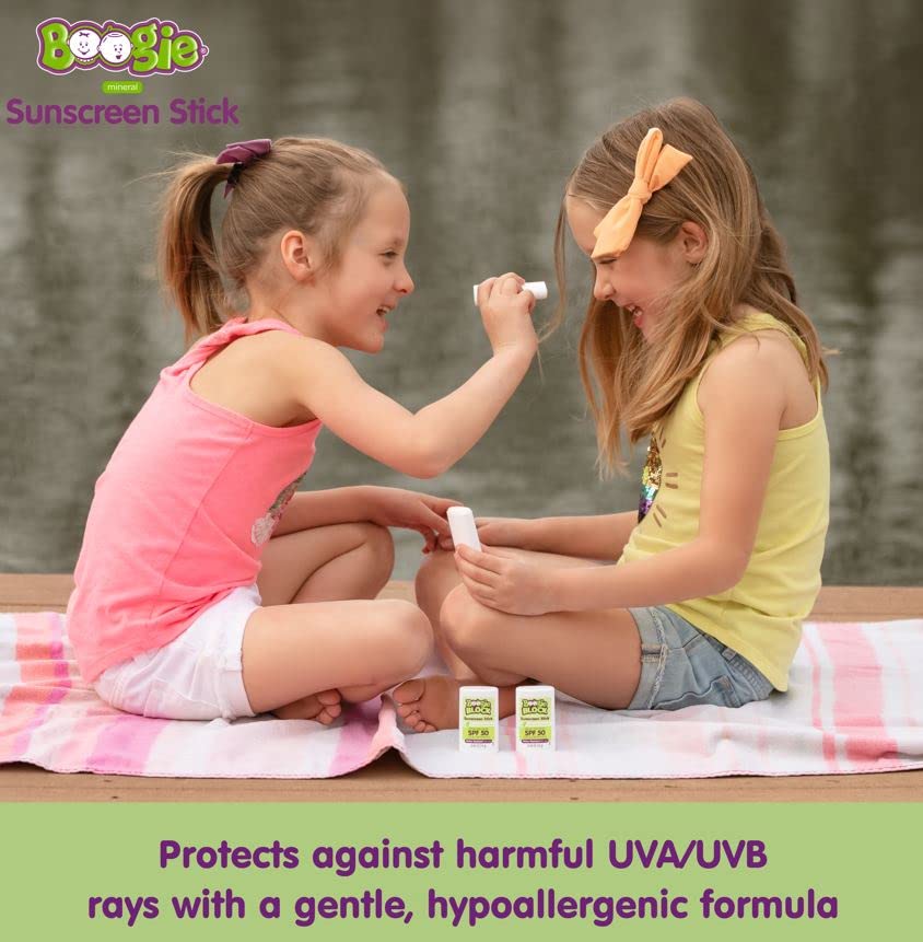 Boogie Block Baby Sunscreen Stick SPF 50 - Mineral, Water-Resistant, Vegan, Fragrance-Free, Travel Size for Kids, 2 Pack, FSA/HSA Eligible
