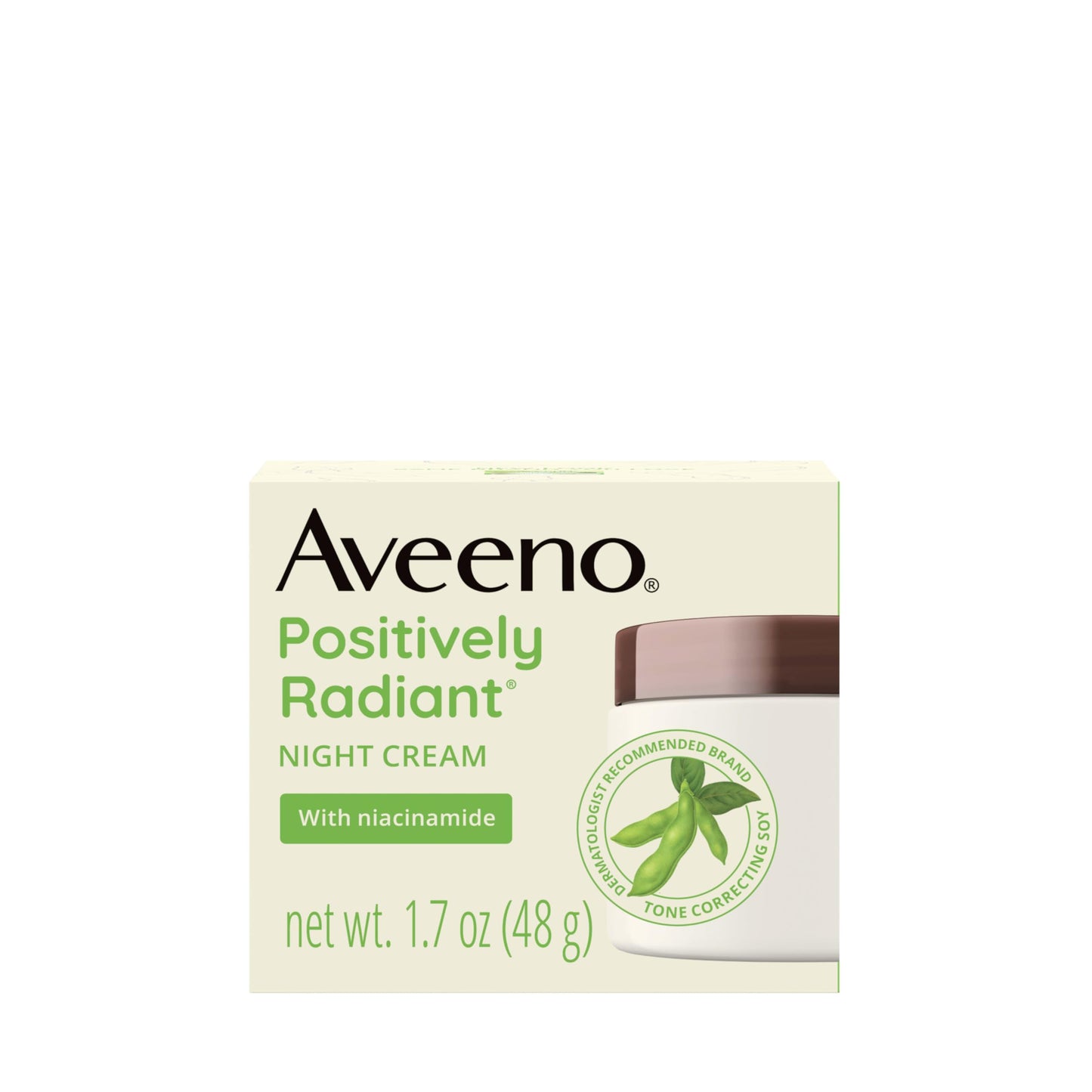 Aveeno Positively Radiant Night Cream for Face & Neck – Tone Correcting Soy & Niacinamide, Evens Skin, Targets Dullness, 1.7 oz