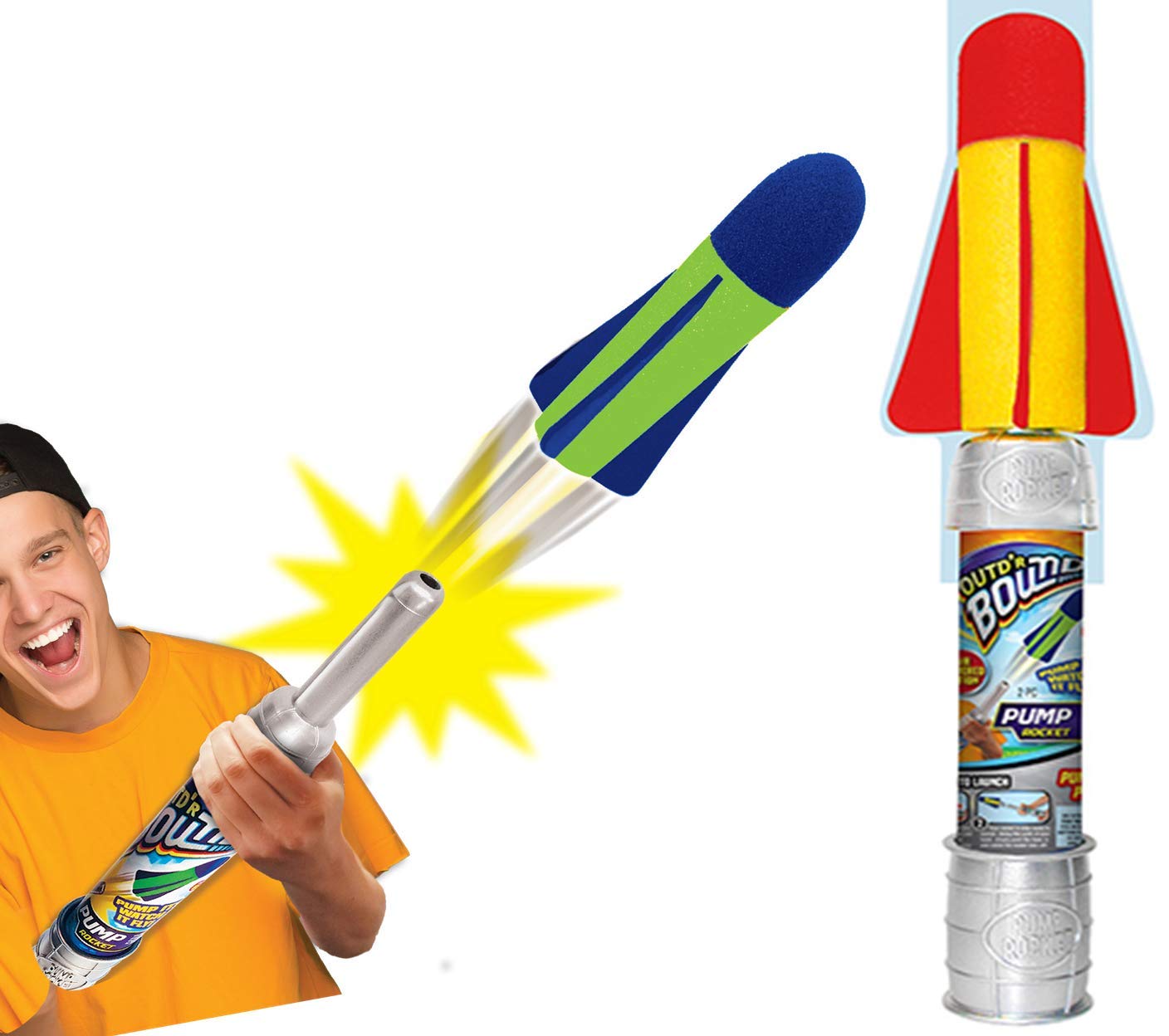 JA-RU Large Handheld Foam Rocket Launcher for Kids – Air-Powered Outdoor Toy, Party Favor & Birthday Gift (1-Pack, Model 673-1A)