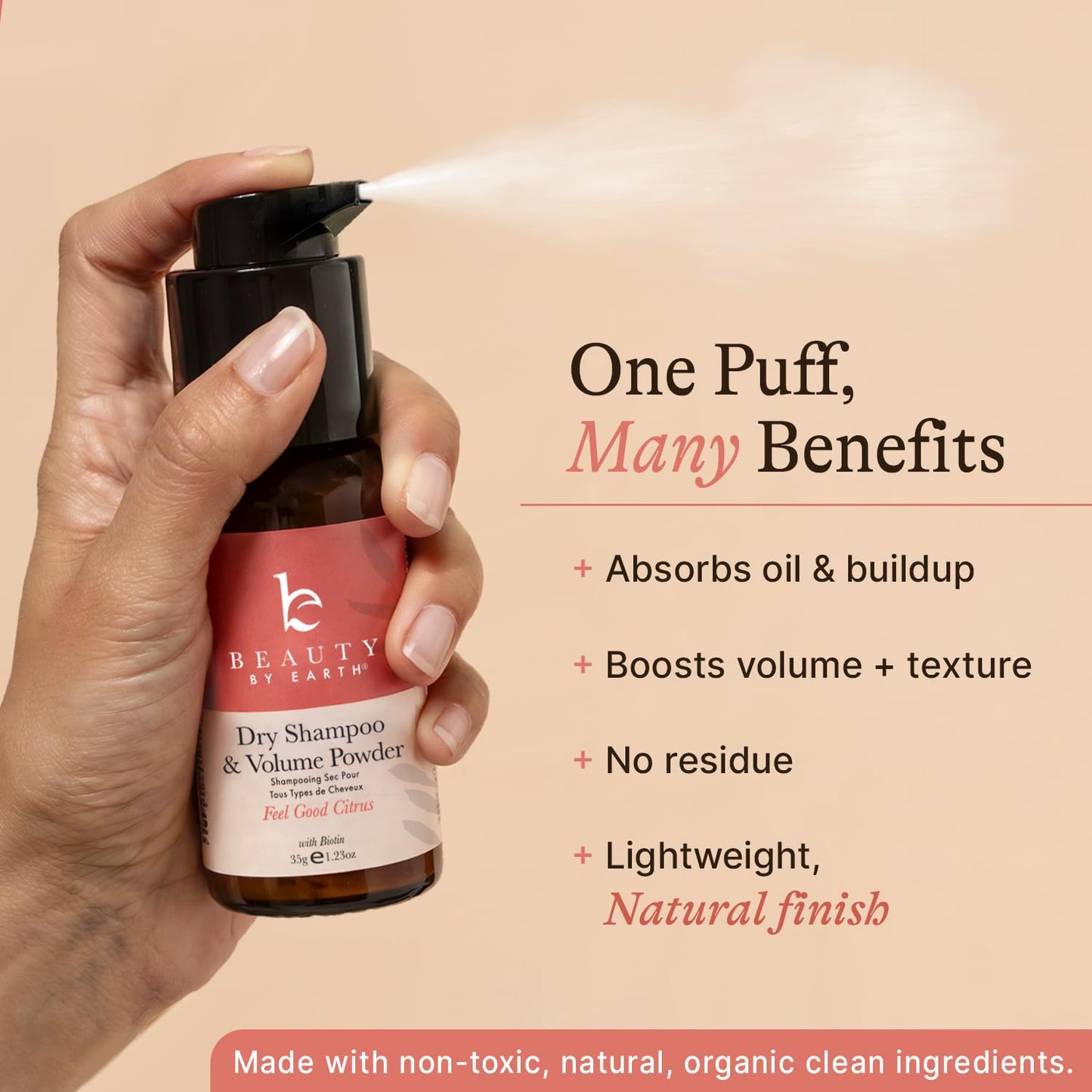 Beauty by Earth Non Aerosol Dry Shampoo Powder - Volumizing Non Toxic with Biotion, Oil-Absorbing Natural Ingredients, Made in USA