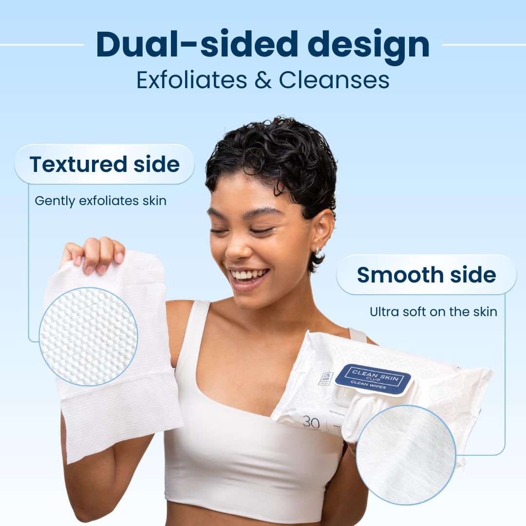 Clean Skin Club XL Face Wipes – Extra Moist, Makeup Remover Towelettes, Fragrance-Free, Alcohol & Chemical-Free, 30 Count, 1 Pack