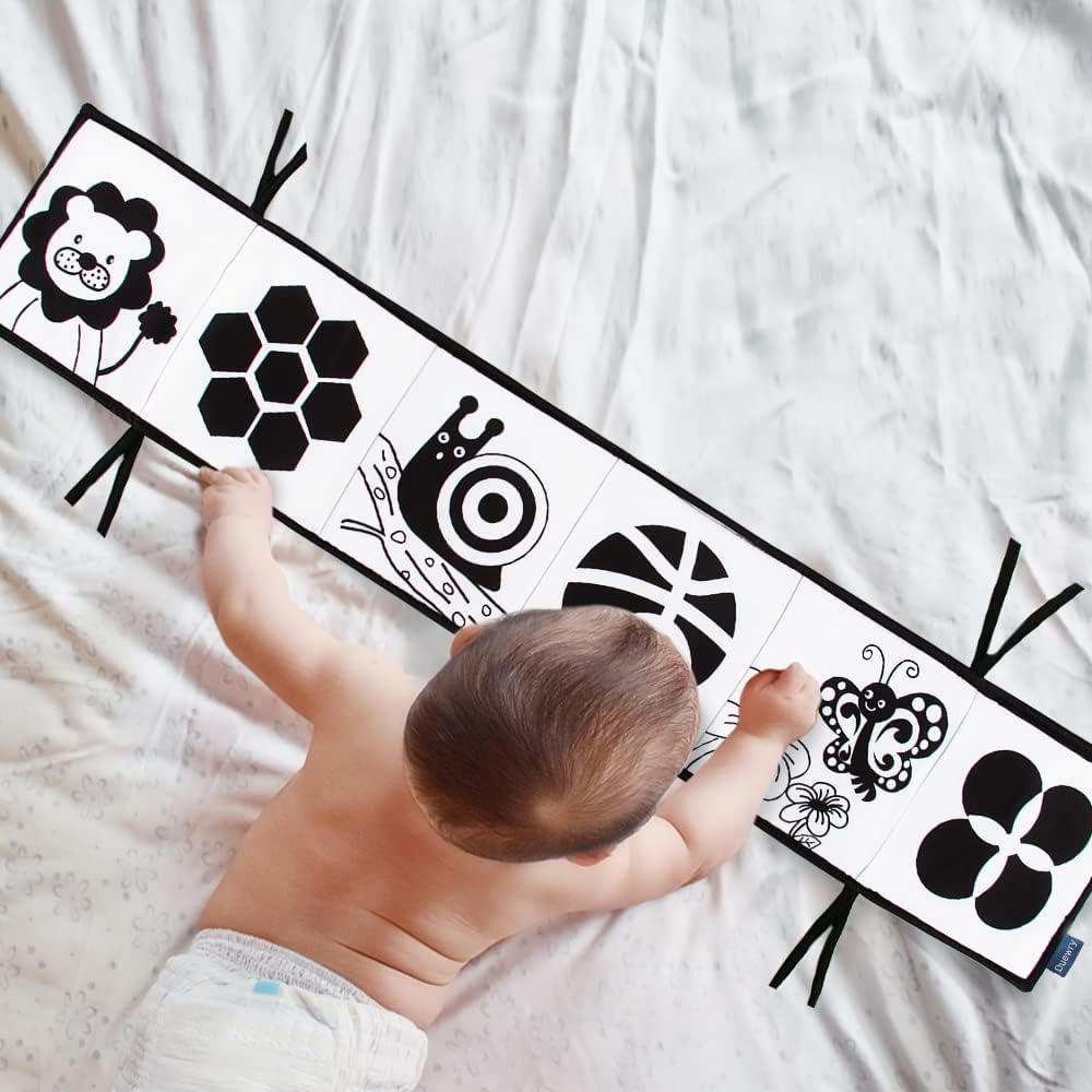 KaPing Black & White High Contrast Soft Baby Book – Tummy Time, Educational Cloth Book, Baby Cards for Infants & Toddlers, Boys & Girls