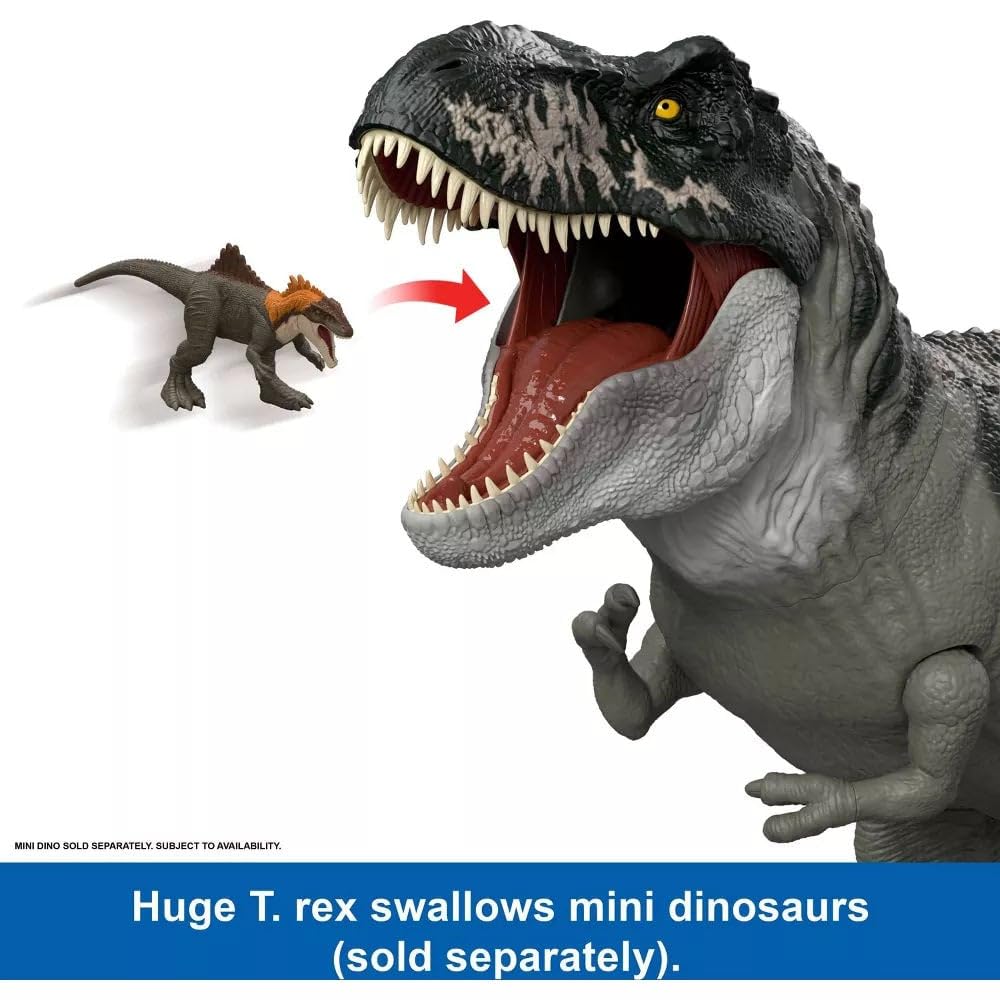 Mattel Jurassic World Rebirth Super Colossal Tyrannosaurus Rex Action Figure, T-Rex Dinosaur Toy Swallows Minis, Movie-Accurate Posable