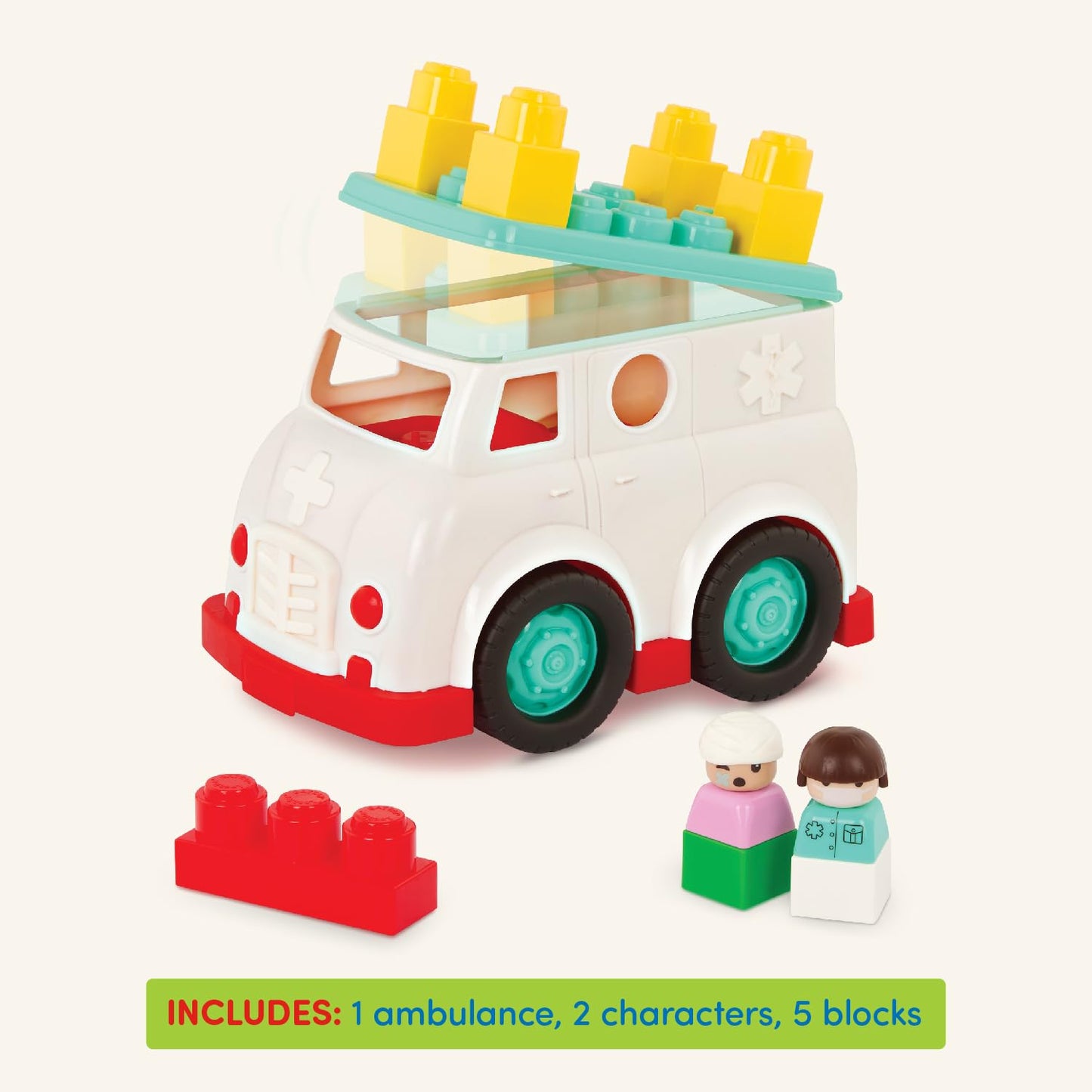 Battat – Rescue Truck – 8 Pieces Construction Set – 2 Figures & 5 Blocks – Build – On Vehicle – 12+ Months – Locbloc® Ambulance