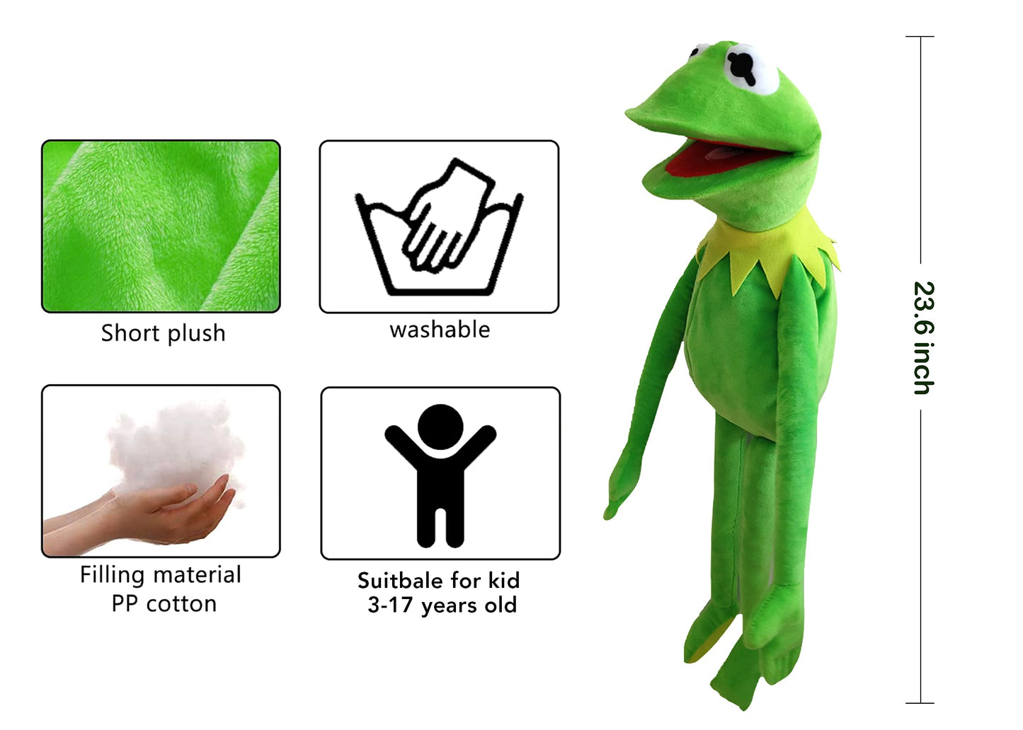 Kermit Frogs Hand Puppet, Frog Plush,The Muppets Show, Soft Frog Puppet Doll Suitable for Role Play -Green, 24 Inches