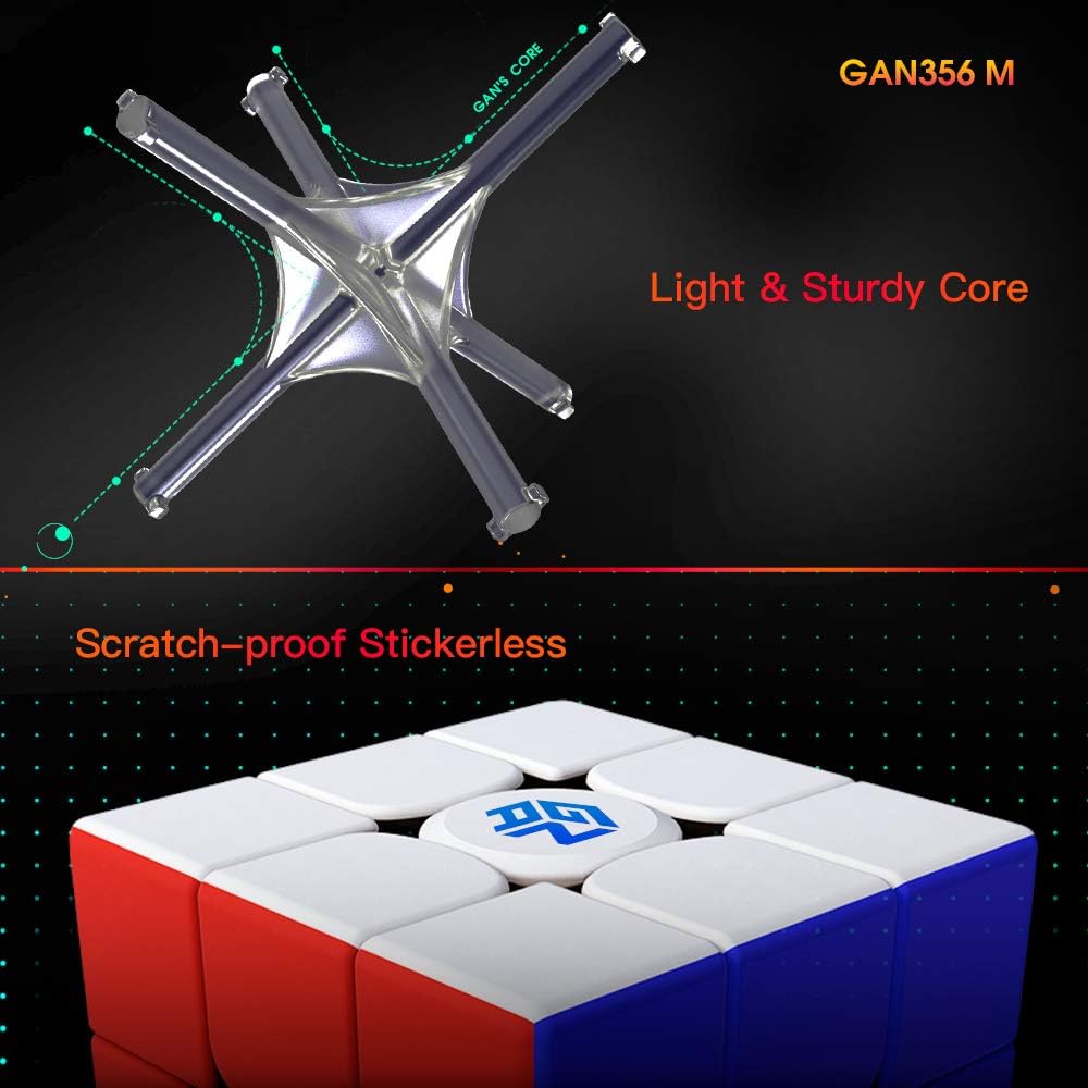GAN 356 M, 3x3 Magnetic Speed Cube Stickerless 356M Magic Cube with Extra GES, Frosted Version