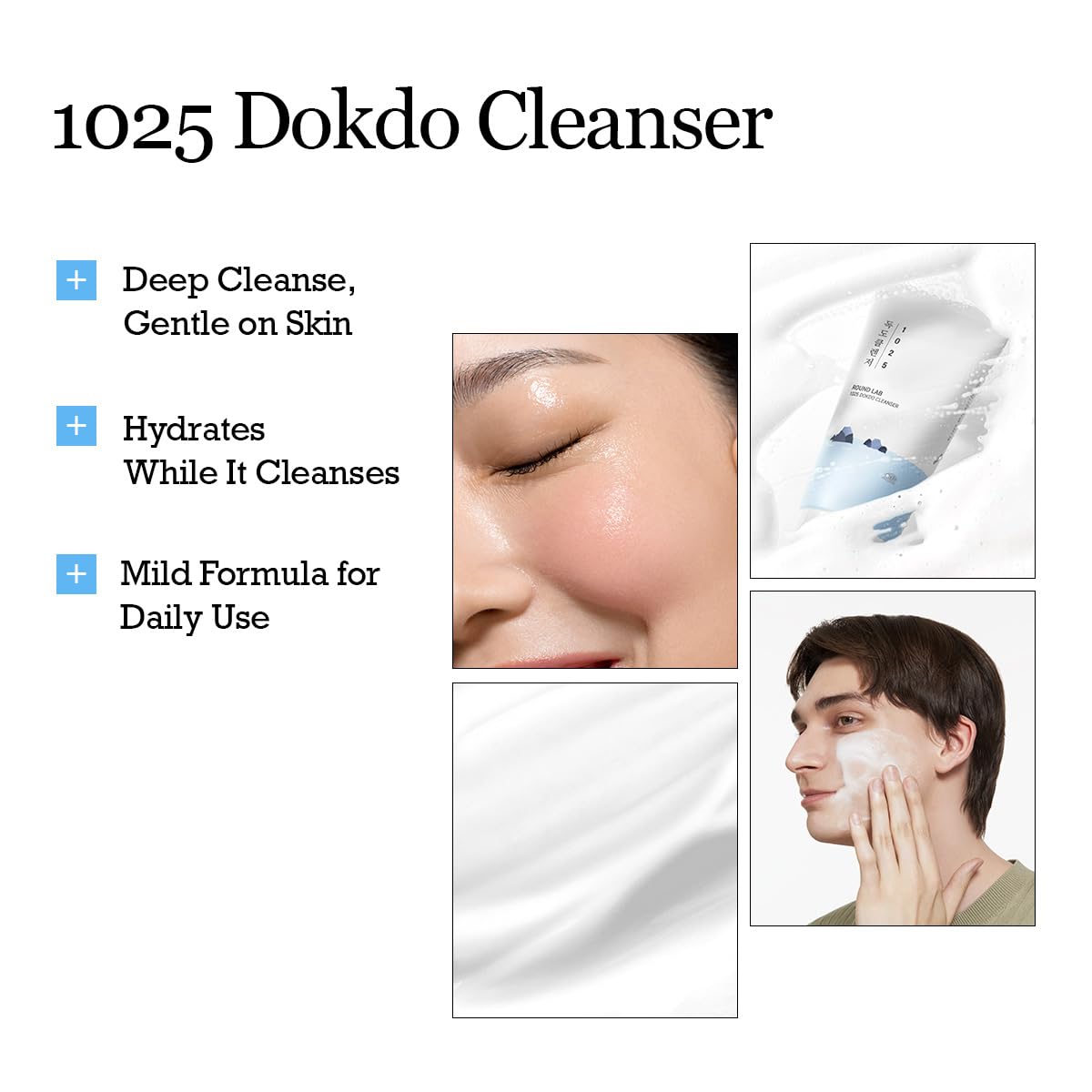 ROUND LAB 1025 Dokdo Low pH Facial Cleanser 5.07oz – Gentle, Hydrating Deep-Clean Face Wash with Soft Bubbles for Sensitive Skin