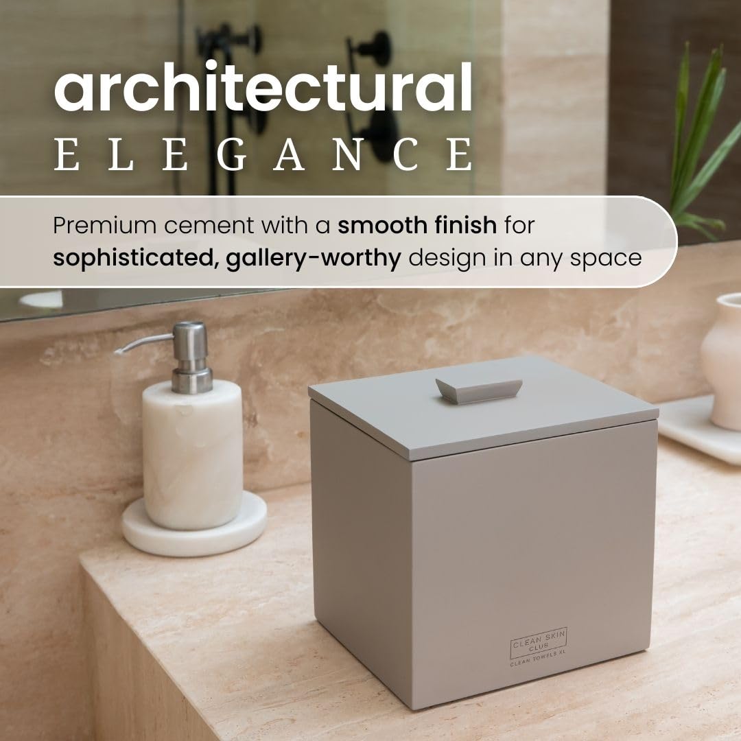 CLEAN SKIN CLUB XL Cement Box for 50 Disposable Towels, Concrete Face Towelette Holder, Bathroom Counter Storage, Taupe Stone
