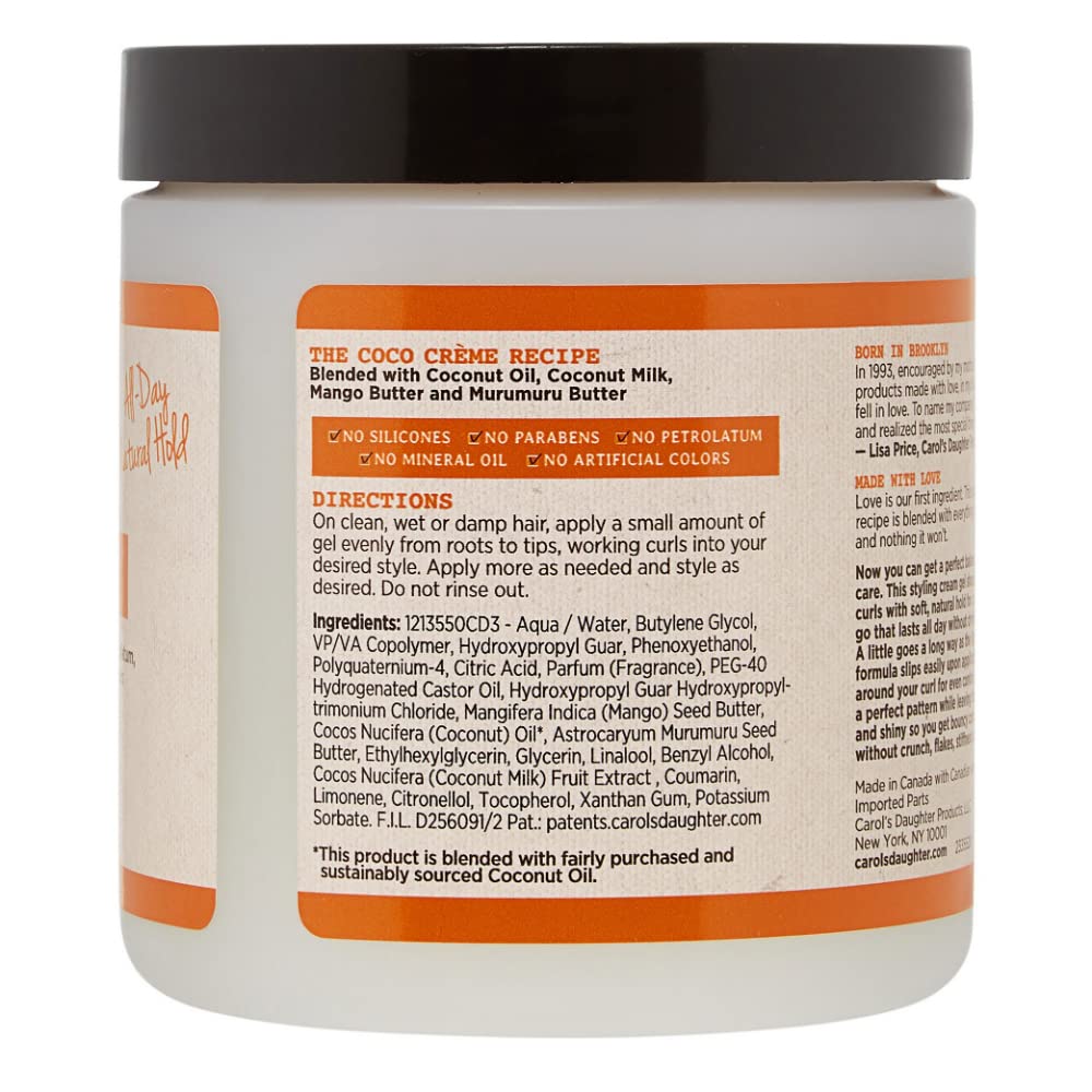 Carol’s Daughter Coco Creme Curl Shaping Cream Gel with Coconut Oil & Milk | Defines Curls, Fights Frizz, for Very Dry Hair, 16 Oz, Silicone-Free