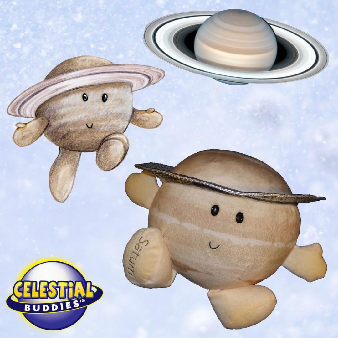 Celestial Buddies Saturn Plush | 10" Soft Stuffed Planet Toy with Fun Facts Tag | STEM Learning Space Gift for Kids & Classrooms