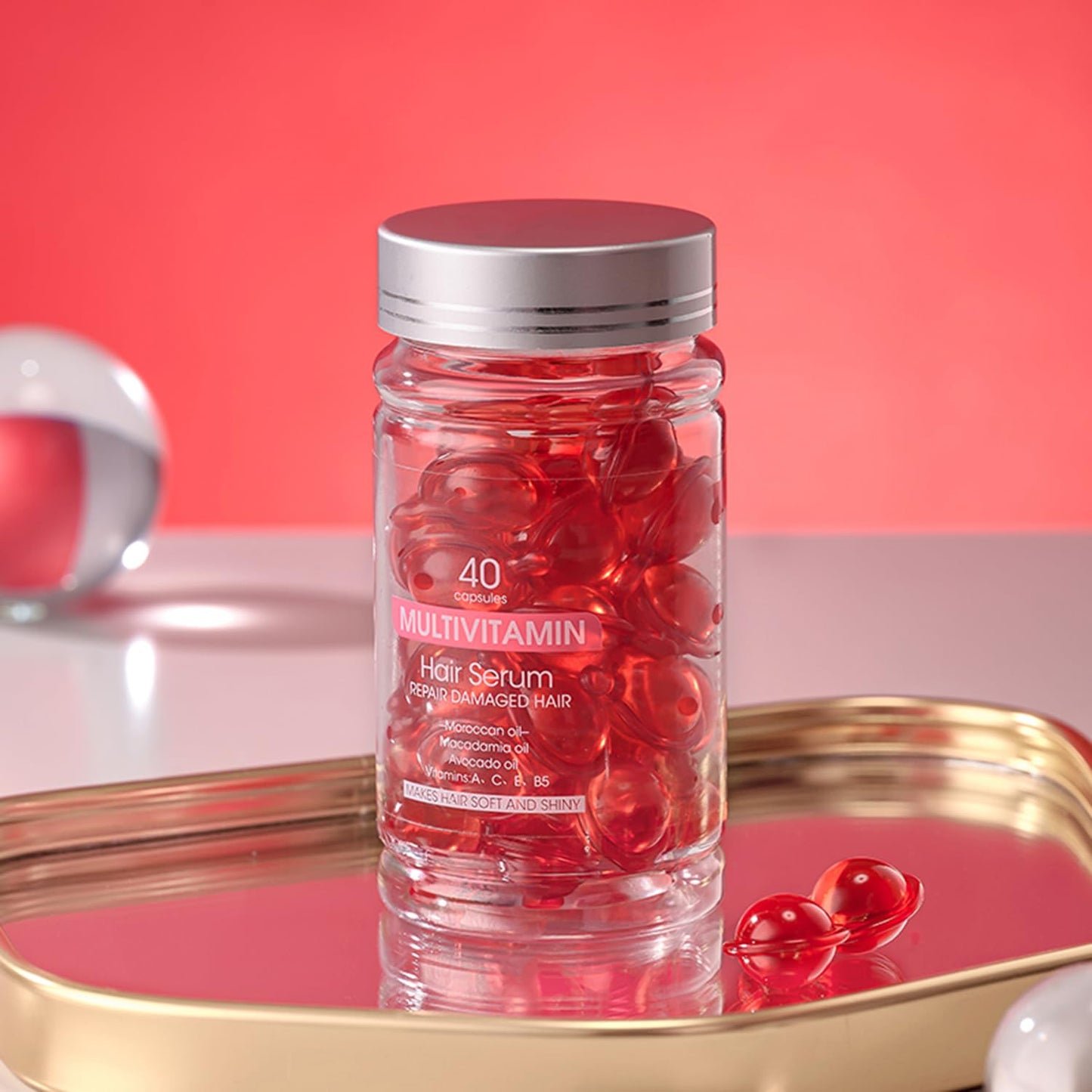 YP Hair Vitamins 40 Capsules with A, C, E, B5 – Leave-In Conditioner & Nourishing Hair Oil Serum with Argan & Avocado Oil for Frizzy Hair, Men & Women