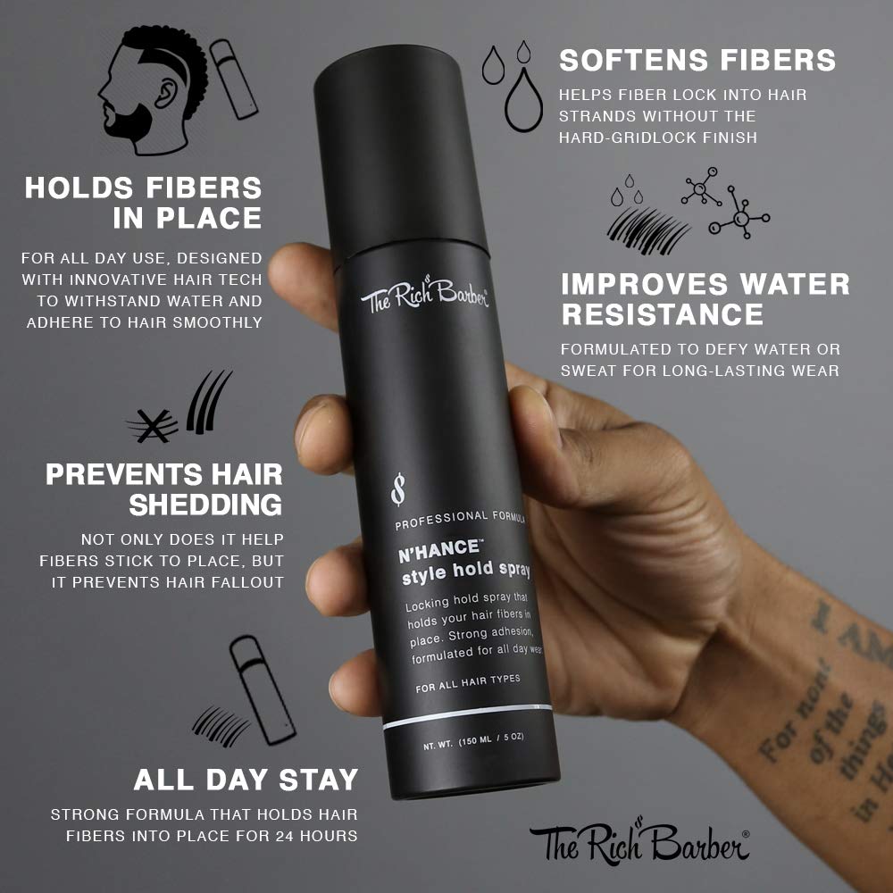 The Rich Barber N’Hance Hold Spray for Hair Fibers – Long-Lasting Lock & Set Spray for Natural Hair Thickening & Concealing, 5 oz
