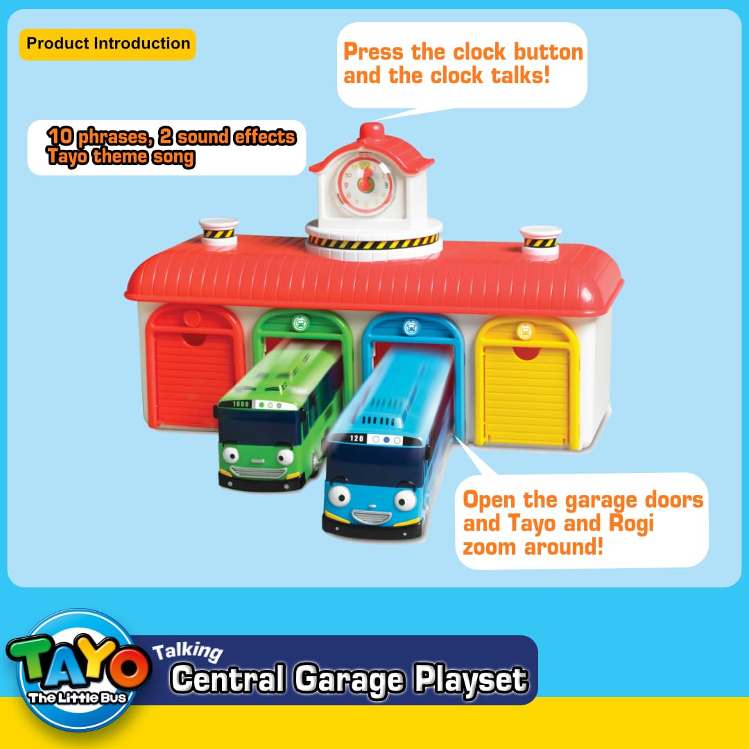 Tayo The Little Bus Central Garage Playset – Action Car Figures, Popular Korean Cartoon Toys, Christmas & Birthday Gifts for Kids