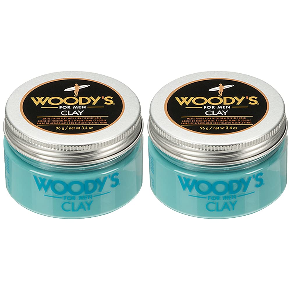 Woody's Hair Clay for Men – Matte Finish, Styling Pomade for Men Stronghold, Firm and Flexible Control, 3.4 oz. 2-Pack