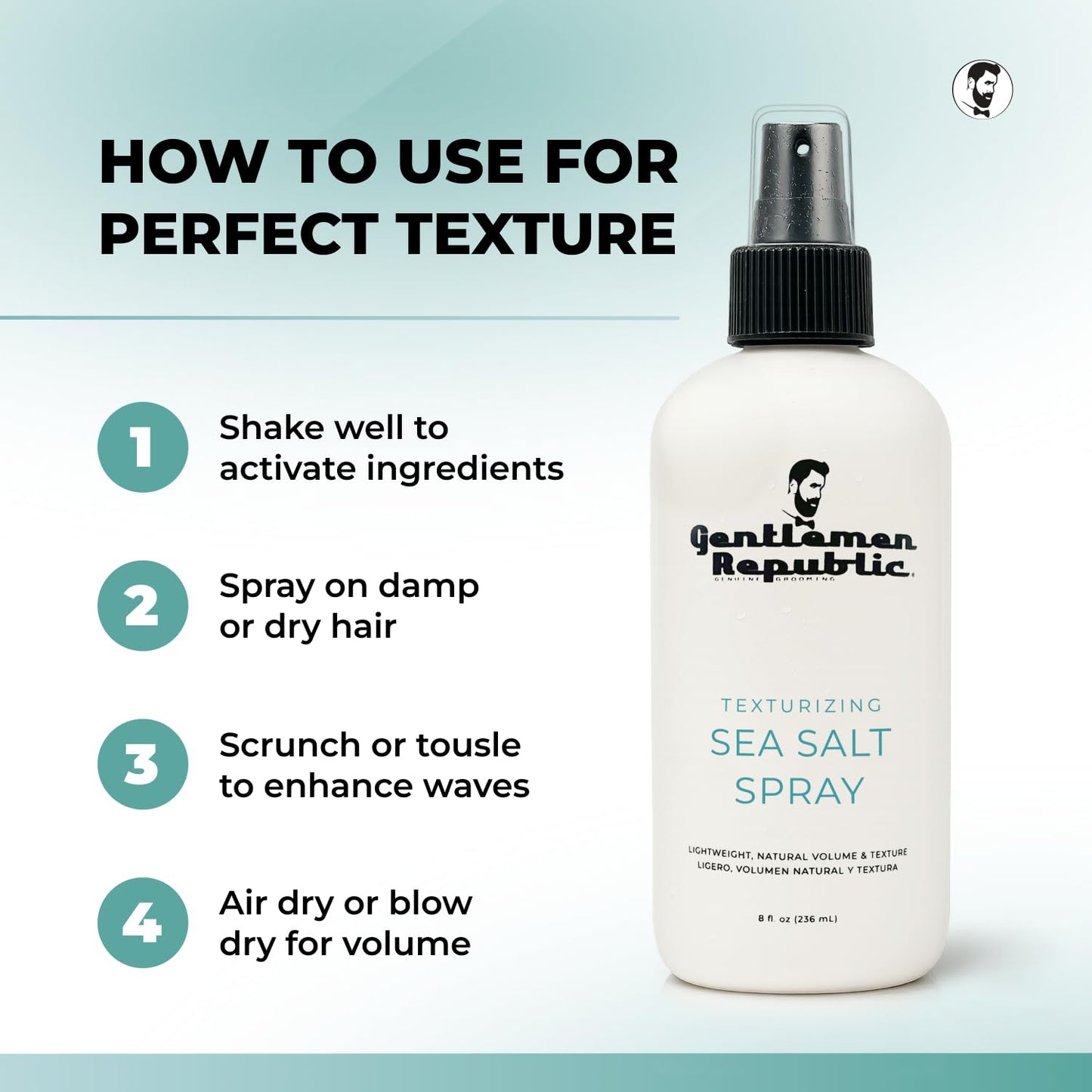 Gentlemen Republic Sea Salt Spray 8 oz – Texturizing Hair Spray for Men & Women with Dead Sea Salt, Vitamin E & Kelp – Adds Volume & Lightweight Hold