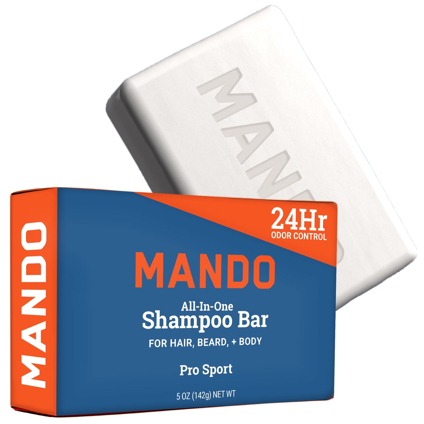 Mando All-in-One Natural Shampoo Bar for Men – Hair, Beard & Body Cleanser – Moisturizing, Paraben & Sulfate Free, Biodegradable, 5 oz, Pro Sport