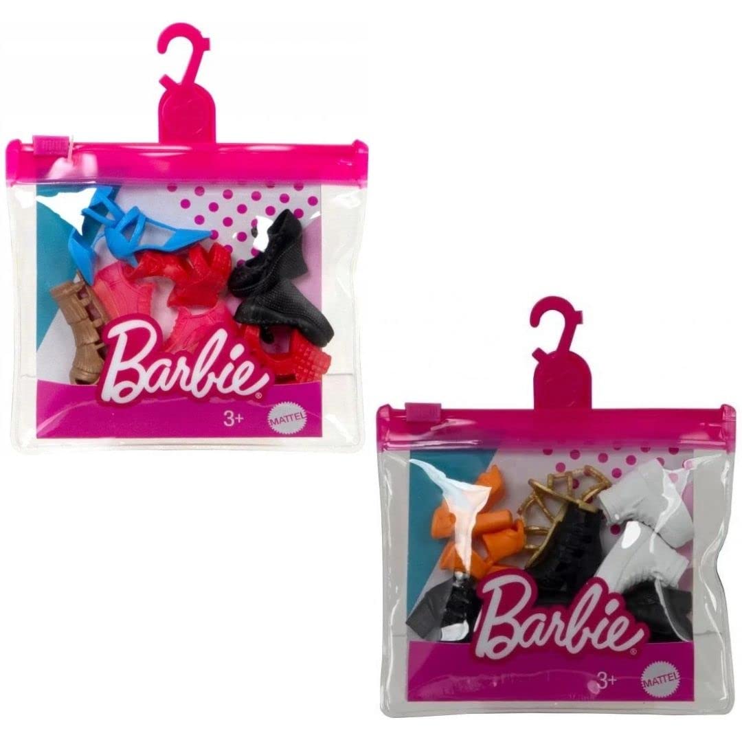 Barbie Shoe Accessory Bundle – 10 Pairs of Doll Shoes | Mix of Heels, Boots & Flats | Fits Most Barbie Dolls | Ages 3+