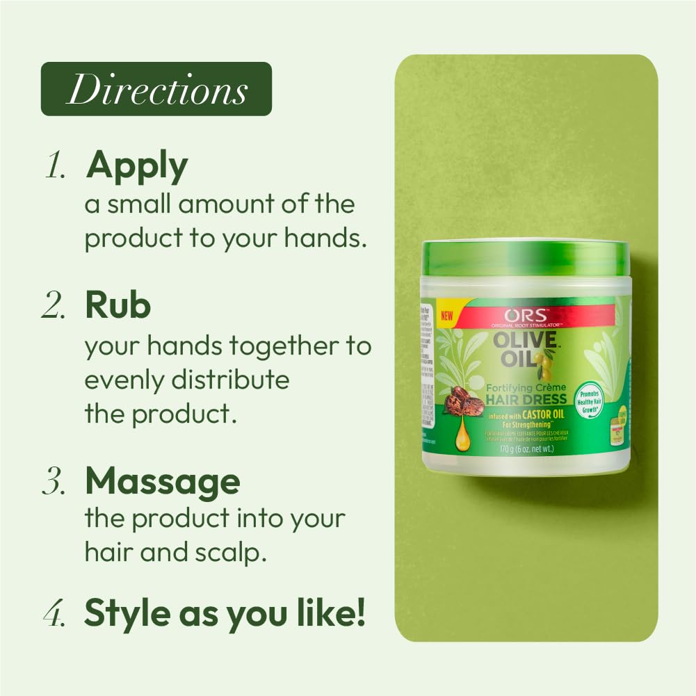 ORS Olive Oil Fortifying Cream Hair Dress Infused with Castor Oil for Strengthening 6 Ounce