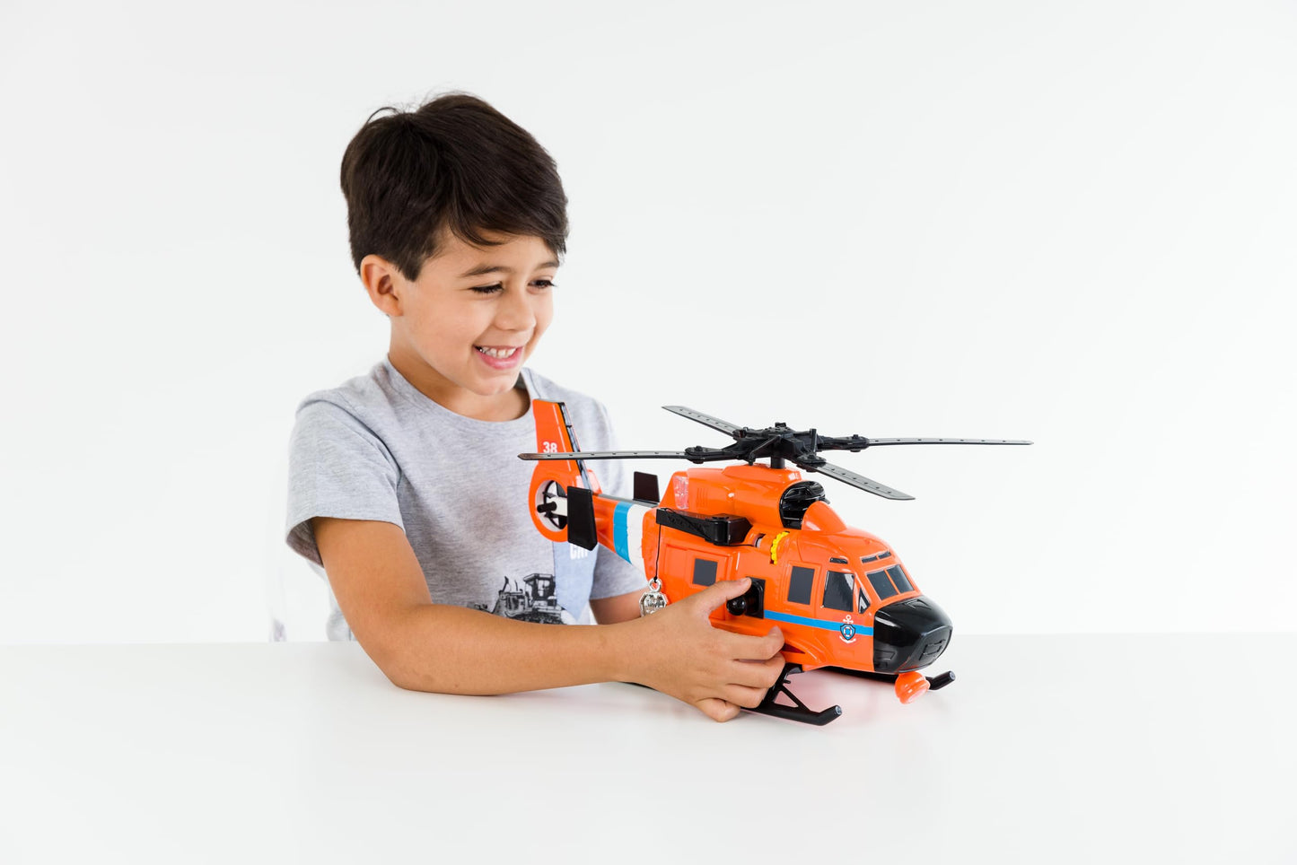 Mighty Fleet Motorized Rescue Helicopter Toy with Spinning Propellers, Working Searchlight & Winch, Lights & Sounds, Ages 3+