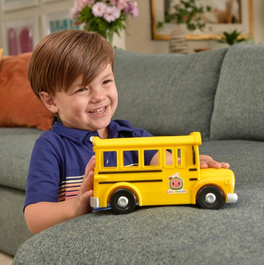 CoComelon Musical Yellow School Bus Toy – Plays ‘Wheels on The Bus’ Clips, Includes Removable JJ Figure for Toddlers & Kids