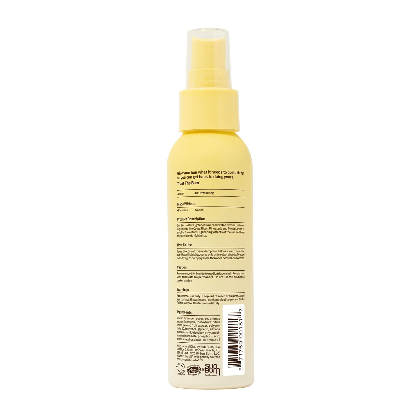 Sun Bum Hair Lightener Spray - For Blonde to Medium Brown Hair Types - UV Protecting - Enriched with Pineapple and Meyer Lemon - Vegan - 4 oz