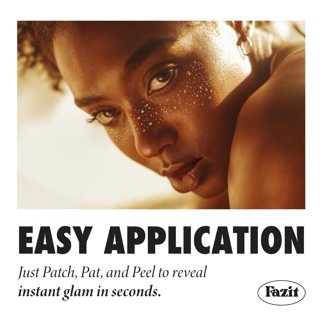 Fazit Gold Makeup Patches – Face Glitter Speckles for Radiant Glow – Cute Cosmetic Glitter Accessories for Women – 6 Count