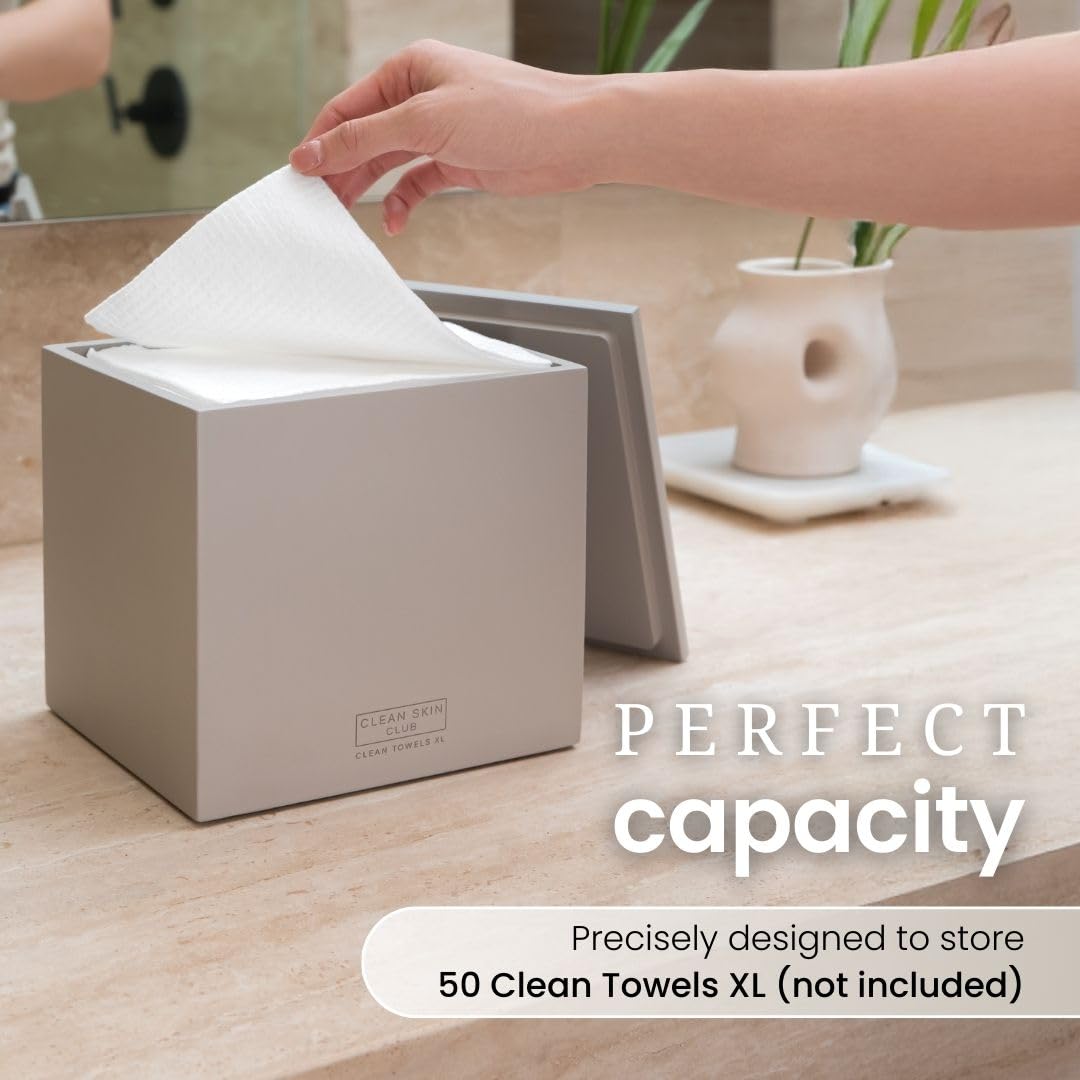 CLEAN SKIN CLUB XL Cement Box for 50 Disposable Towels, Concrete Face Towelette Holder, Bathroom Counter Storage, Taupe Stone