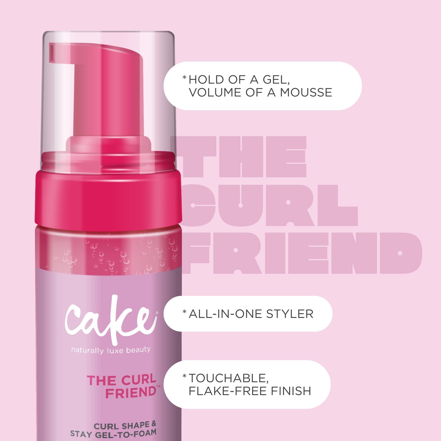 Cake Beauty The Curl Friend Gel-to-Foam Styler | Volumizing High Hold Curl Gel | Flake-Free Frizz Control with Coconut Oil & Shea Butter | 6.8 fl oz
