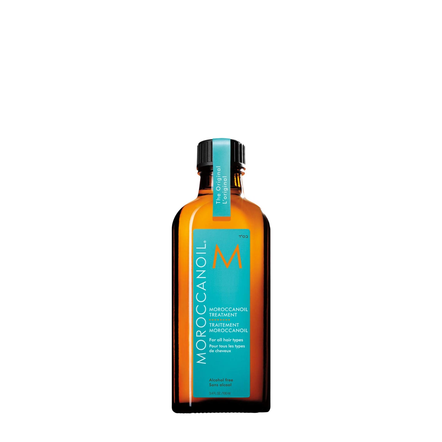 Moroccanoil hair treatment bottle on a white background