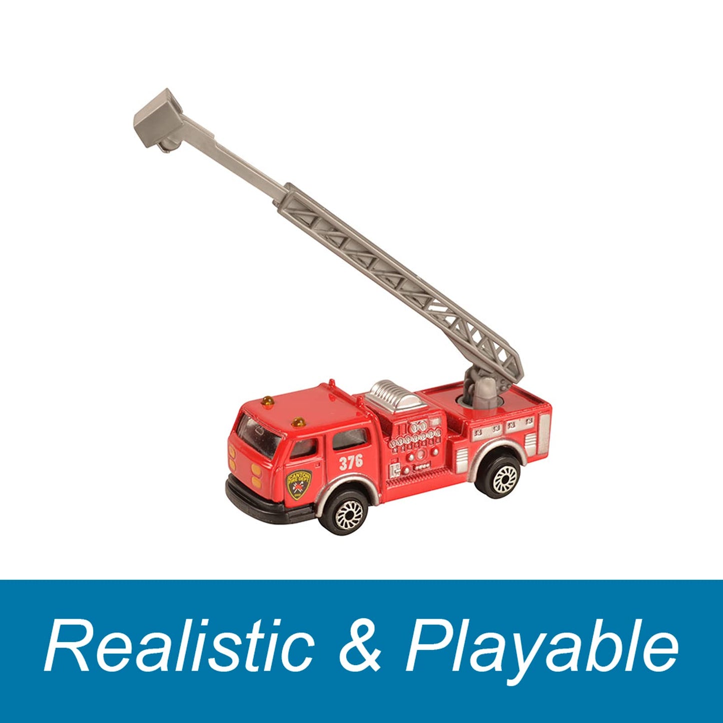 BOHS Fire Department Rescue Vehicles 5-Piece Die-Cast Set: Mini Metal Ladder Truck, Rescue Helicopter, Fire Engine, Patrol Car & Command Center