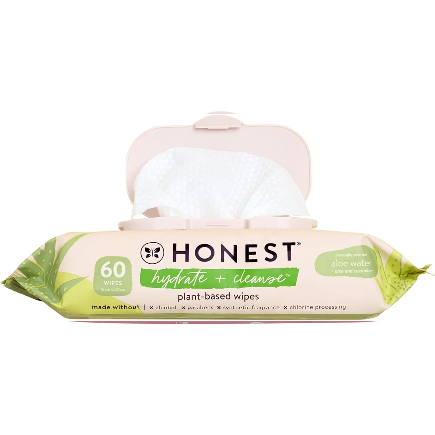 The Honest Company Hydrate & Cleanse Wipes – 60 Count, 99% Water, Plant-Based, Hypoallergenic with Aloe & Cucumber, Multi-Tasking Care