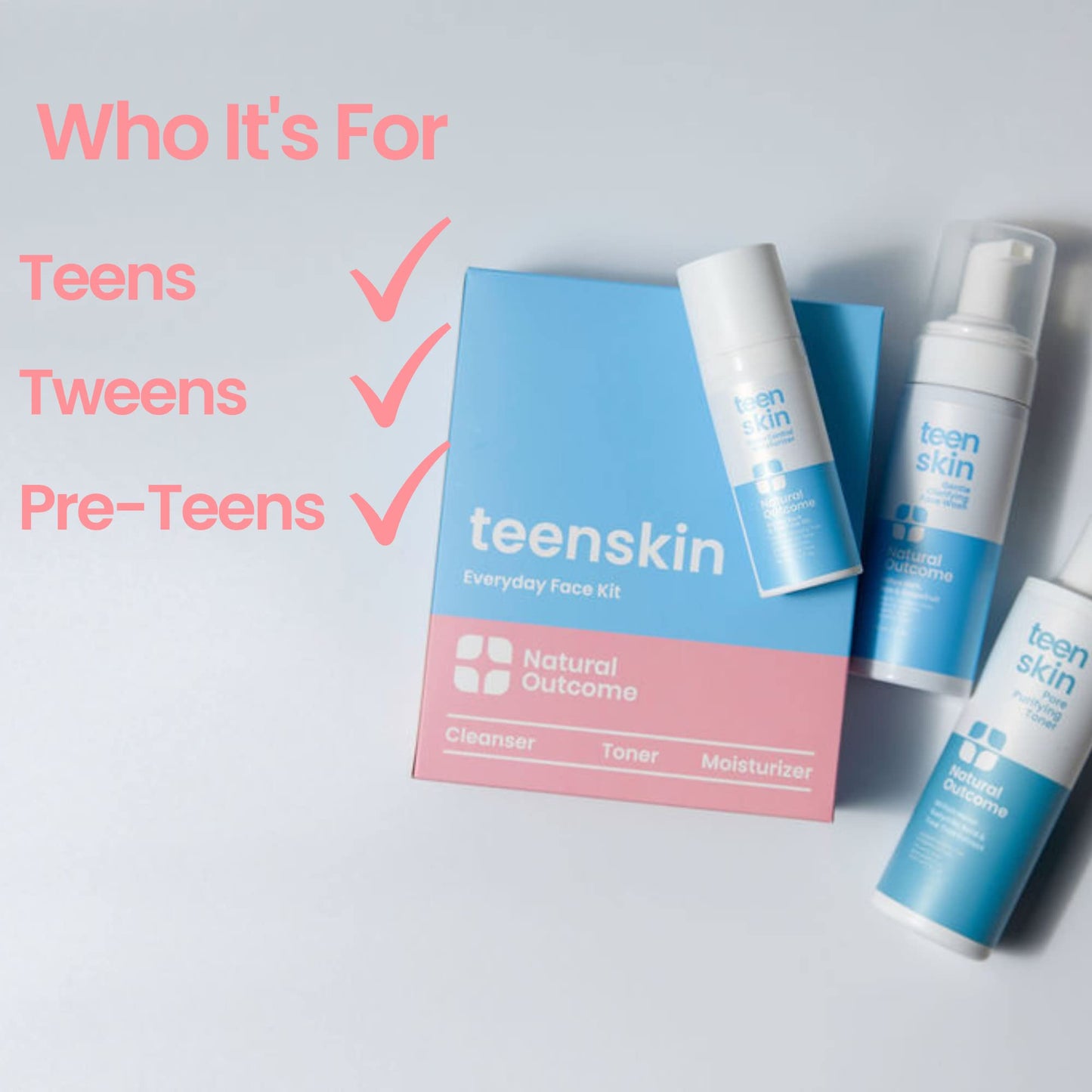Teen Skin Care Kit 3-Step by Natural Outcome β Face Wash, Toner & Moisturizer for Acne-Prone Skin, Perfect for Teens & Preteens