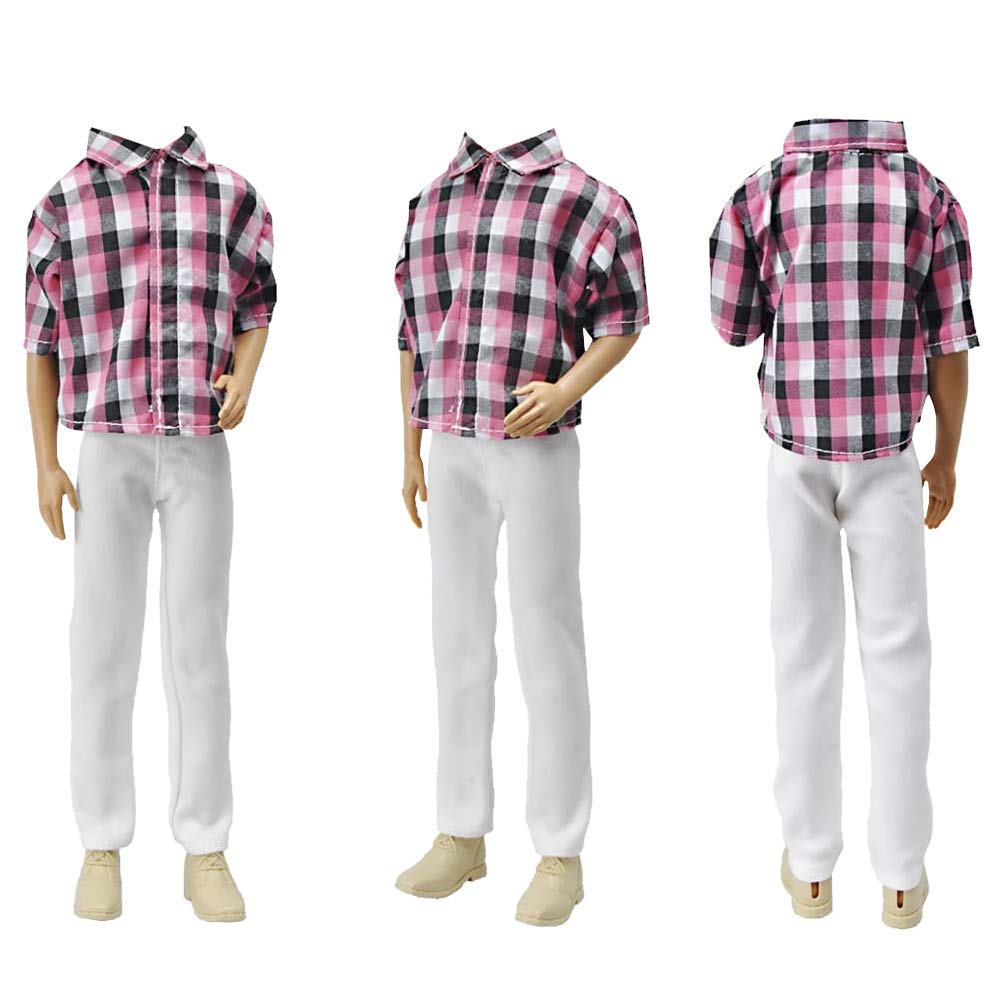 E-TING 3 Sets Fashion Casual Wear Plaid Doll Clothes Jacket Pants Outfits with 3 Pairs Shoes for 12 Inches Dolls