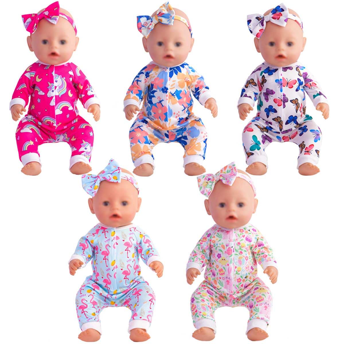 Sweet Dolly Baby Doll Accessories 5 Set Baby Doll Clothes and Headbands for 14-18 Inch Dolls, 10 PCs in Total