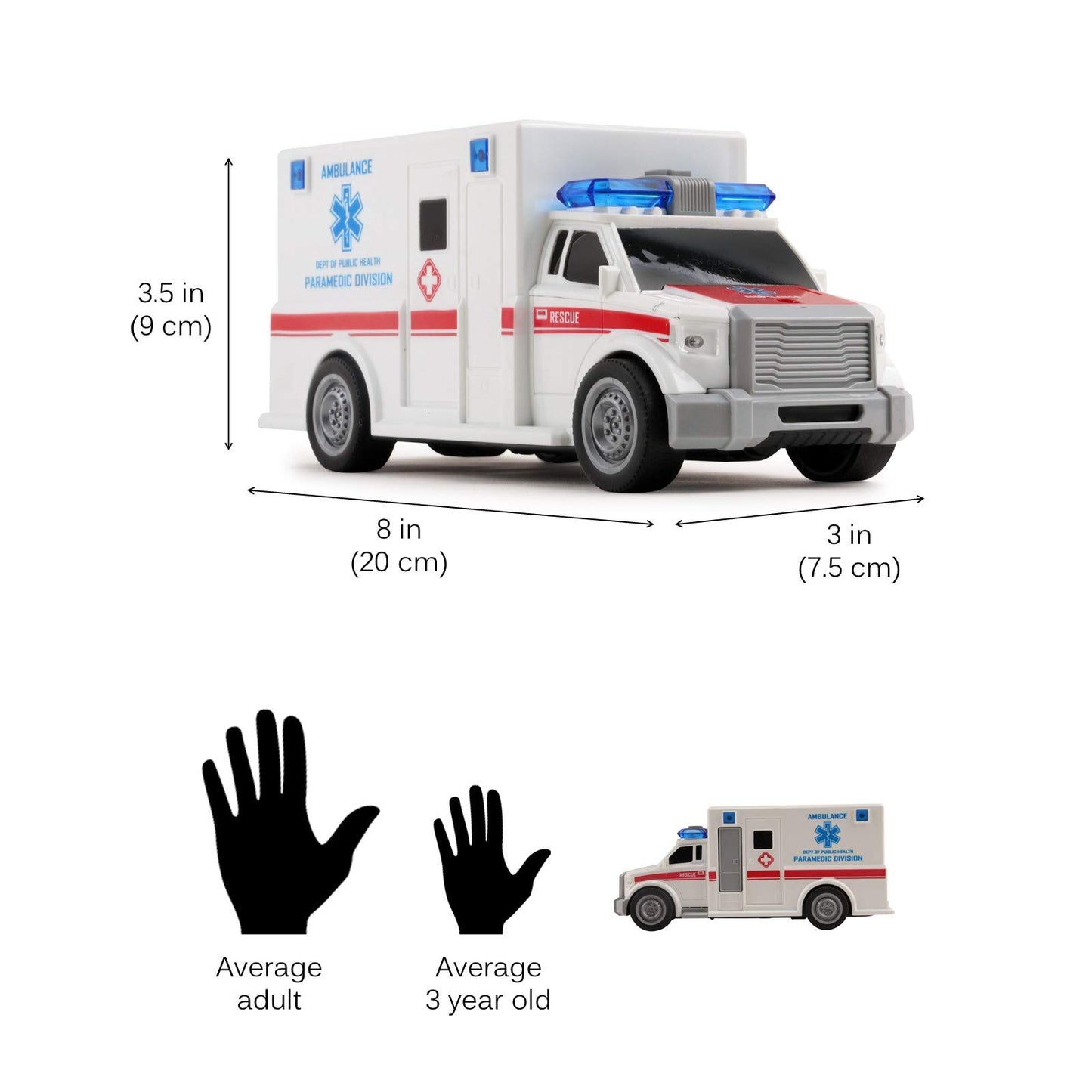 Vokodo 1:20 Scale Rescue Ambulance Toy Car – Friction Powered with Lights & Sounds, Push & Go Medical Emergency Vehicle for Kids