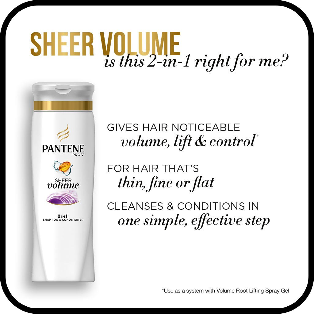 Pantene Pro-V 2 in 1 Shampoo & Conditioner, Sheer Volume with Collagen, 12.6 Ounce