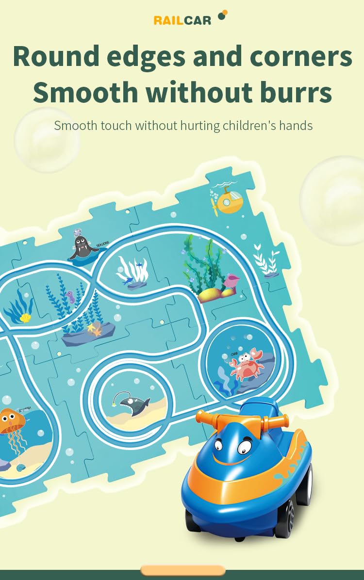 4-in-1 Puzzle Racer Car Track Set for Kids – 4 Themed Jigsaw Tracks, Puzzle Raceway, Preschool Toy Gift for Boys & Girls