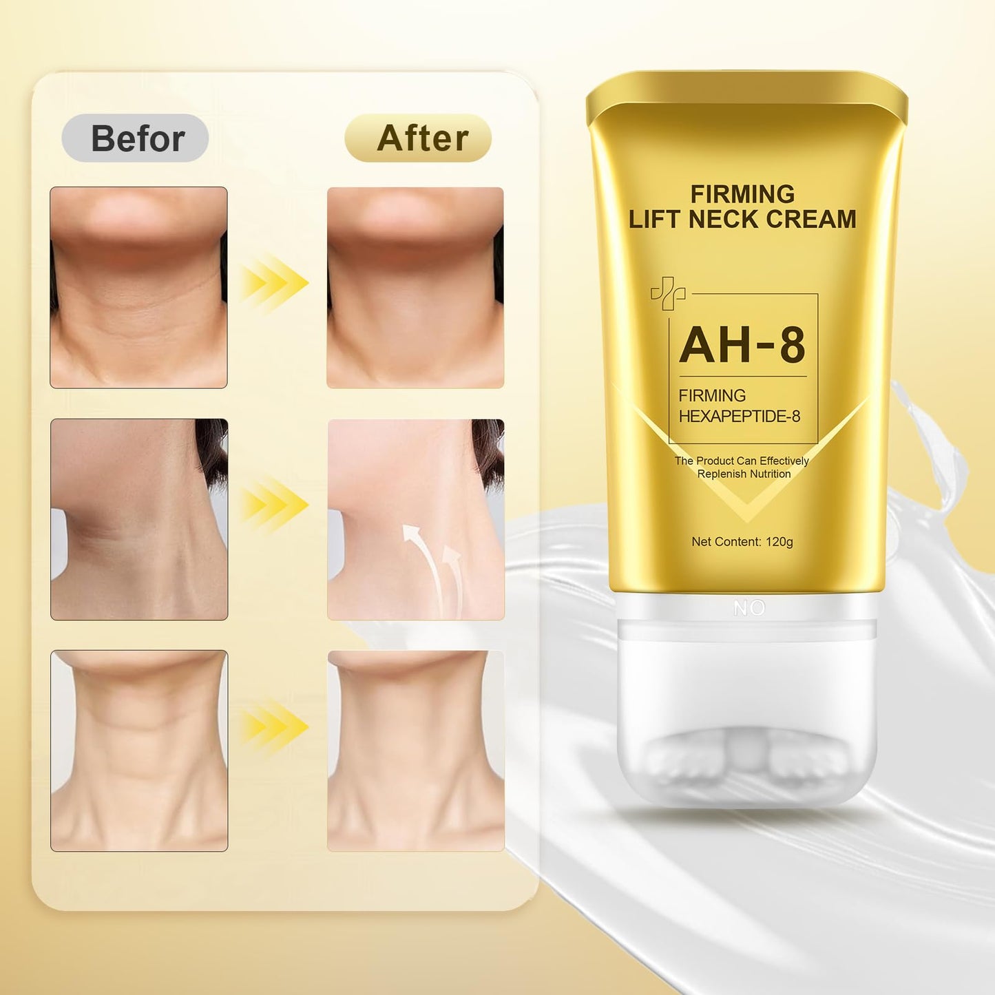 AH-8 Firming Neck Cream for Crepey Skin – Hexapeptide Moisturizing & Tightening Lotion for Women & Men, Day & Night Use