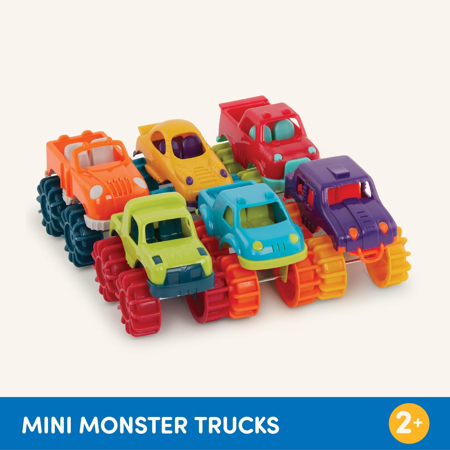 Battat – Plastic Toy Cars – 6 Pack & Storage Bag – Colorful Toddler Trucks – Easy To Clean – 2+ Years – Mini Monster Trucks